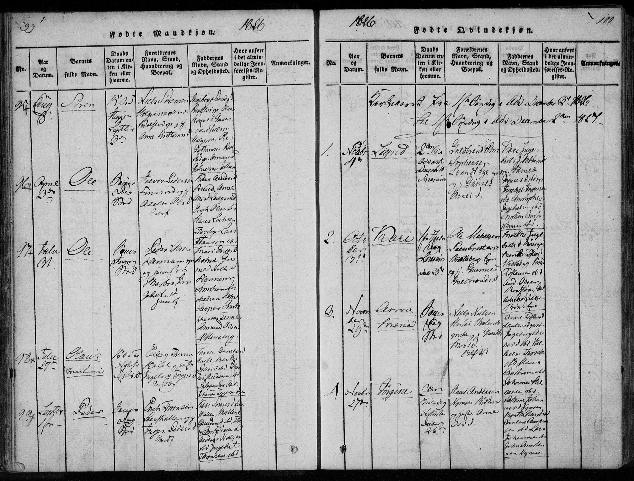 Modum kirkebøker, SAKO/A-234/F/Fa/L0005: Parish register (official) no. 5, 1824-1841, p. 99-100