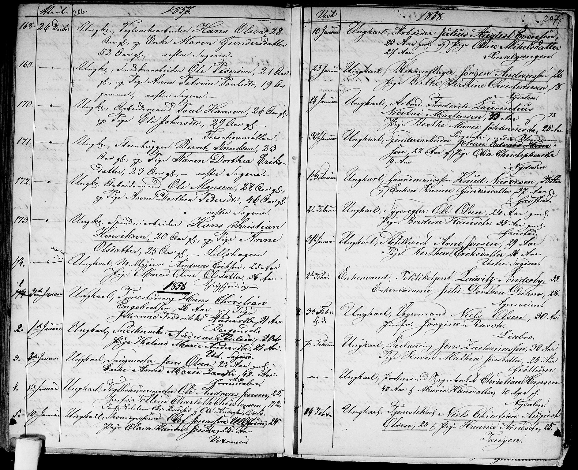 Aker prestekontor kirkebøker, SAO/A-10861/G/L0011: Parish register (copy) no. 11, 1846-1859, p. 206-207