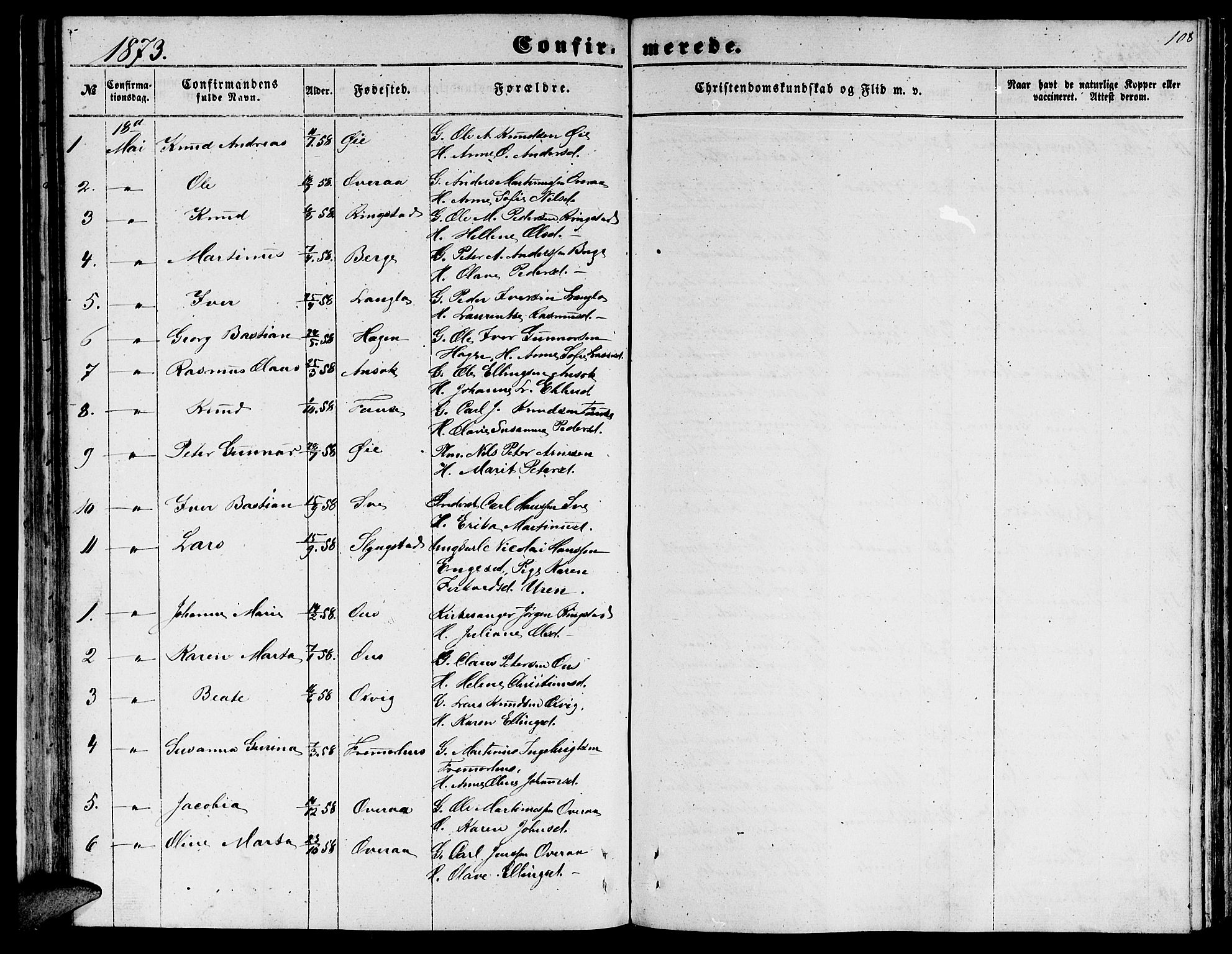 Ministerialprotokoller, klokkerbøker og fødselsregistre - Møre og Romsdal, AV/SAT-A-1454/520/L0291: Parish register (copy) no. 520C03, 1854-1881, p. 108