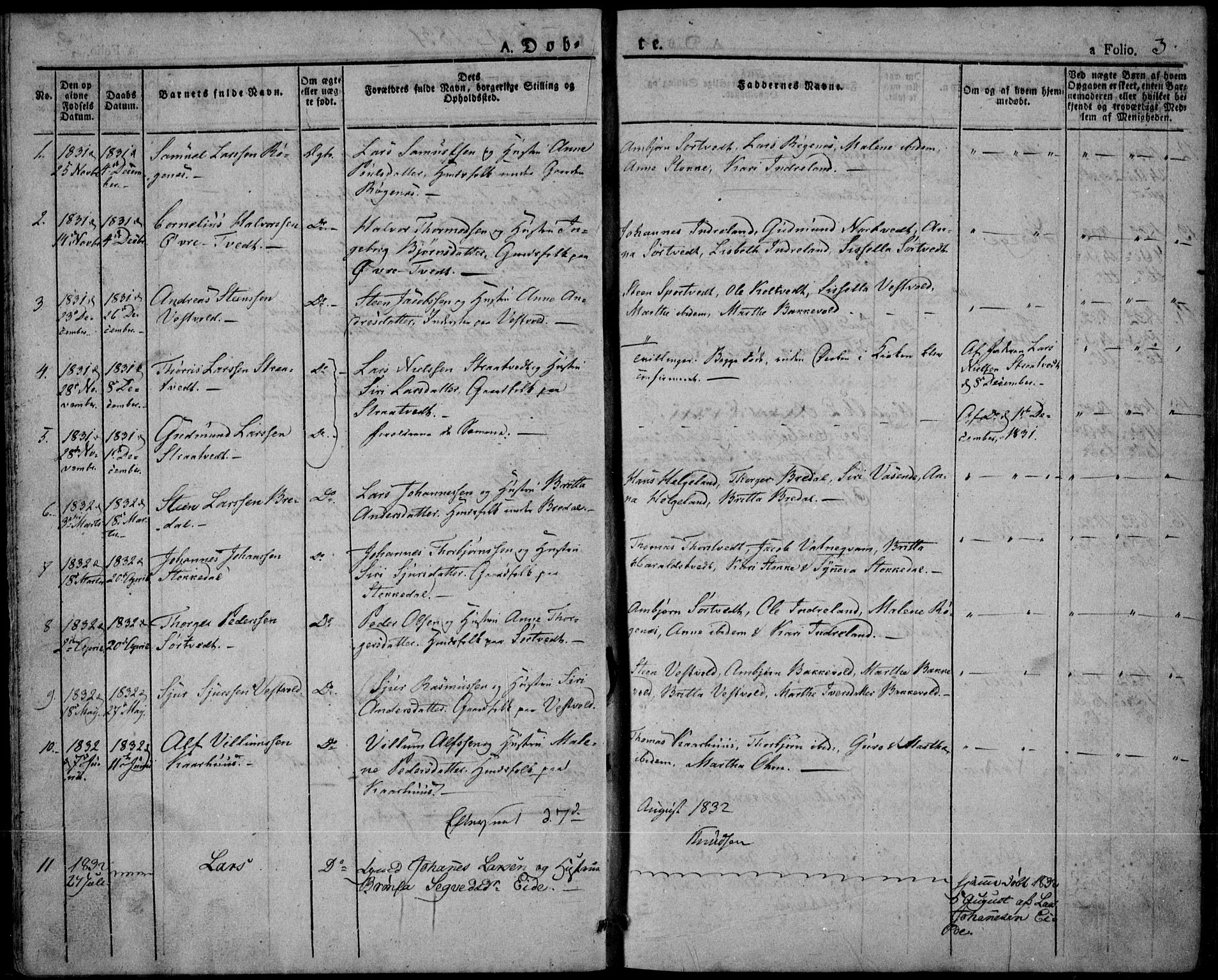 Skjold sokneprestkontor, AV/SAST-A-101847/H/Ha/Haa/L0005: Parish register (official) no. A 5, 1830-1856, p. 3