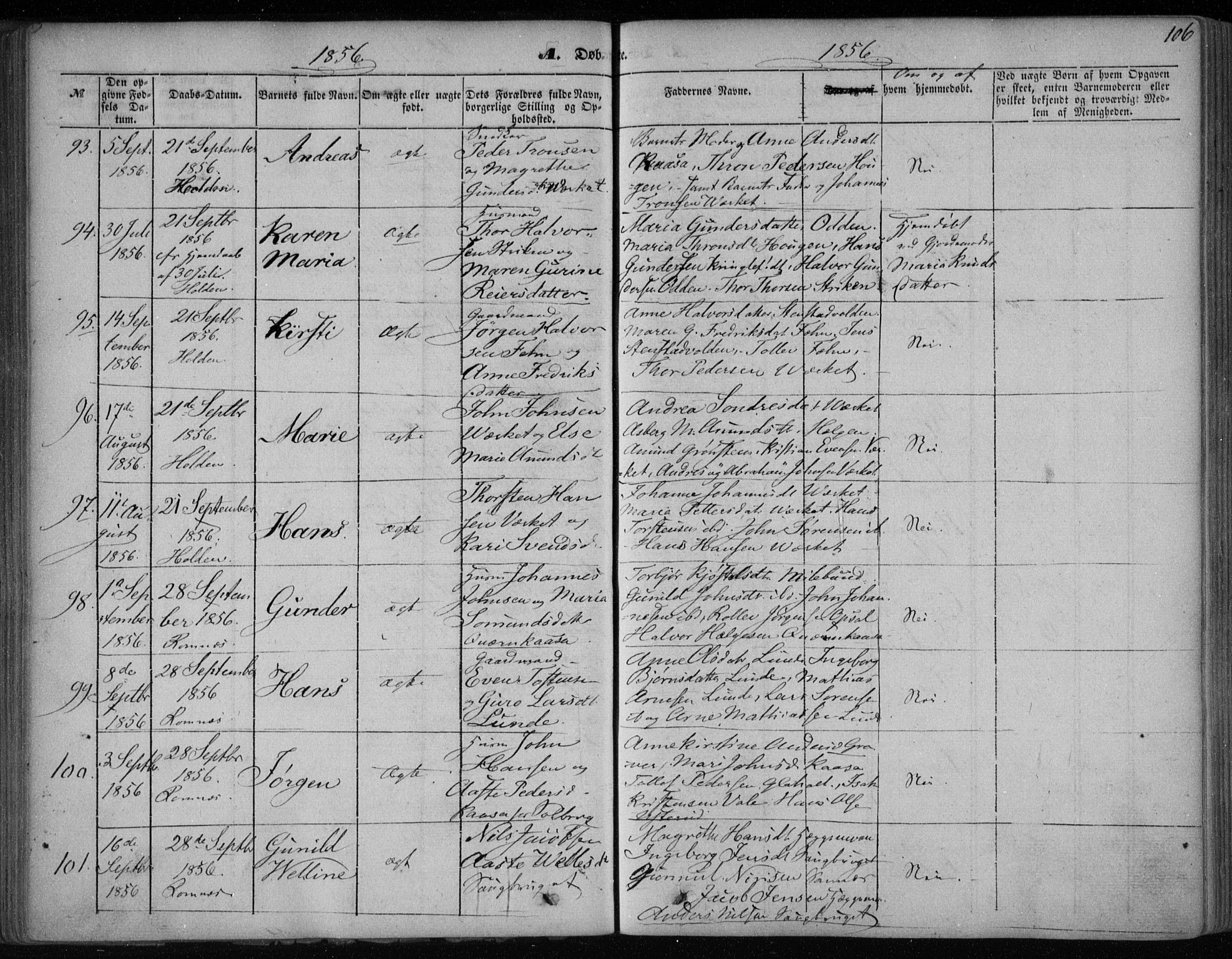 Holla kirkebøker, AV/SAKO-A-272/F/Fa/L0005: Parish register (official) no. 5, 1849-1860, p. 106