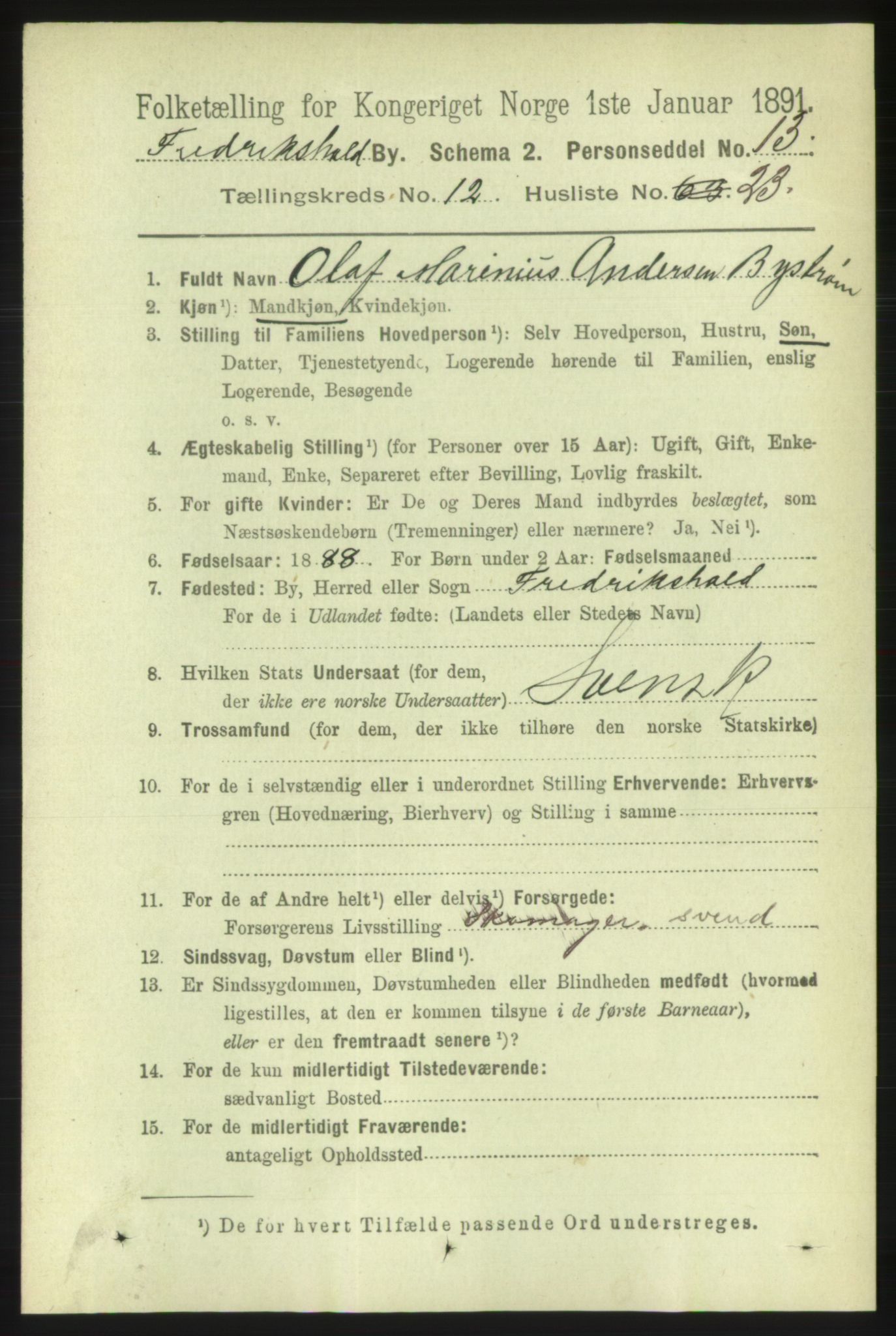 RA, 1891 census for 0101 Fredrikshald, 1891, p. 8575