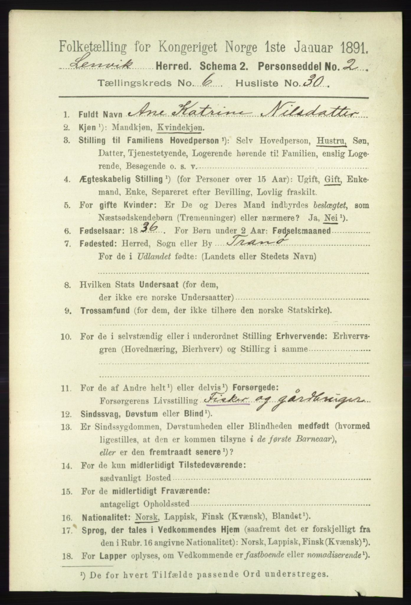 RA, 1891 census for 1931 Lenvik, 1891, p. 3412