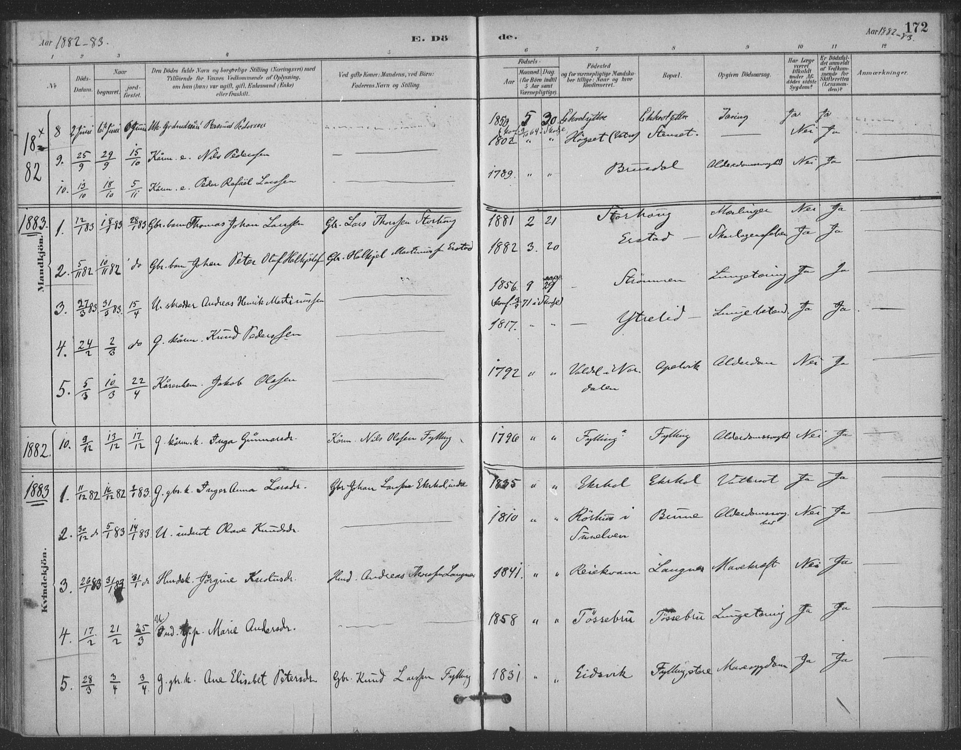 Ministerialprotokoller, klokkerbøker og fødselsregistre - Møre og Romsdal, AV/SAT-A-1454/524/L0356: Parish register (official) no. 524A08, 1880-1899, p. 172