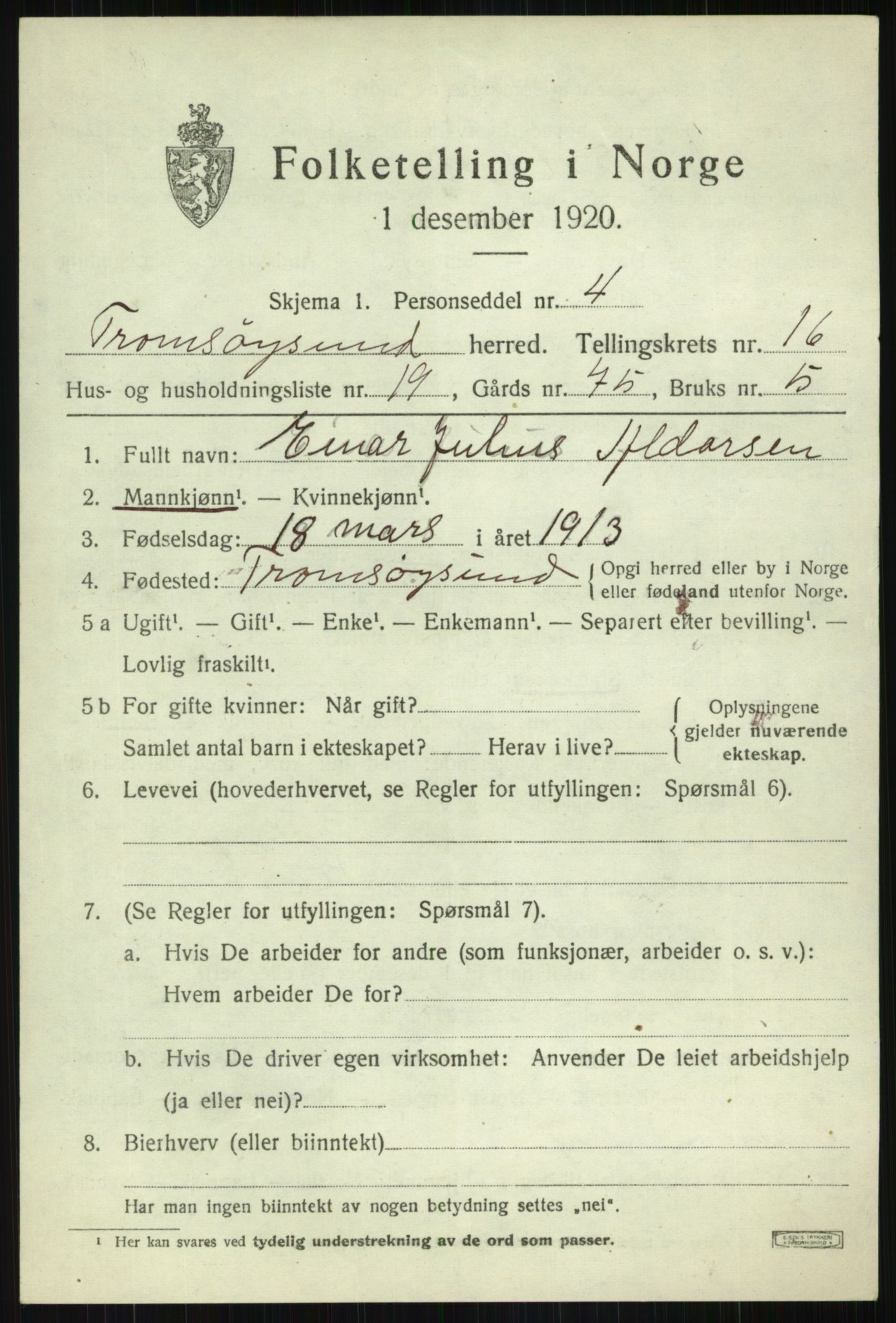 SATØ, 1920 census for Tromsøysund, 1920, p. 9634