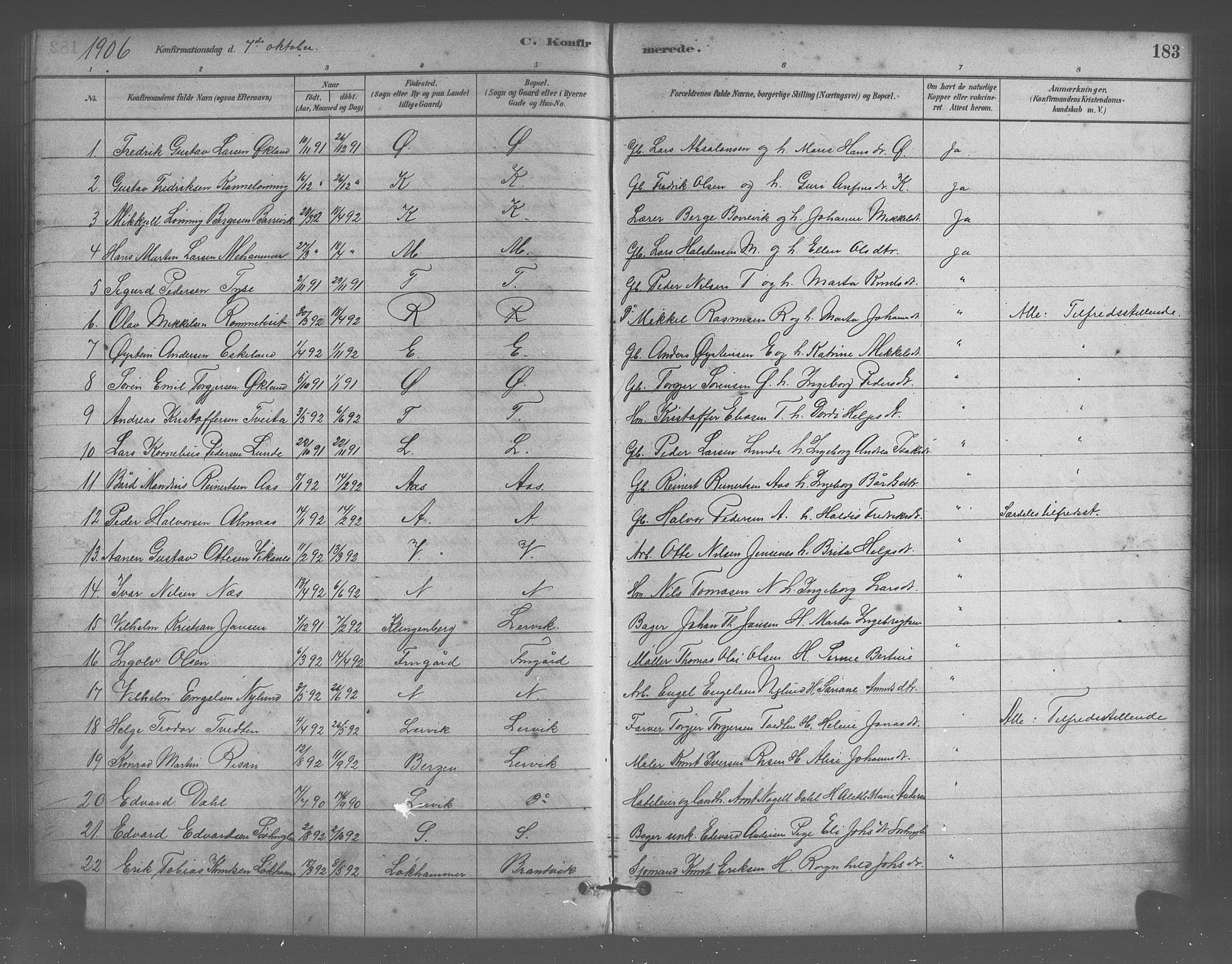 Stord sokneprestembete, SAB/A-78201/H/Hab: Parish register (copy) no. A 2, 1879-1909, p. 183