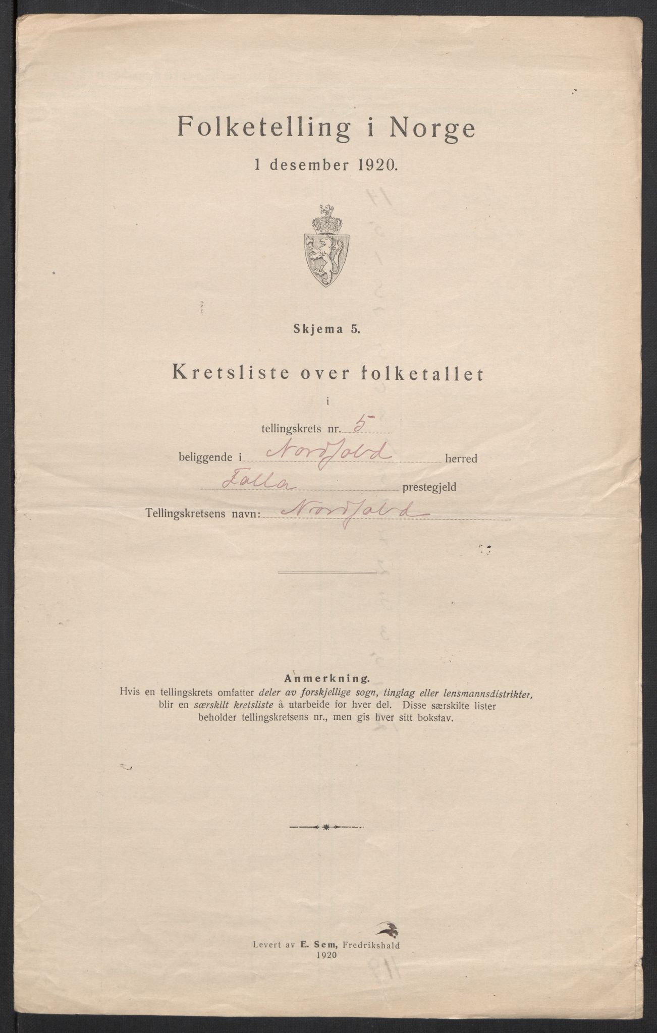 SAT, 1920 census for Nordfold, 1920, p. 19