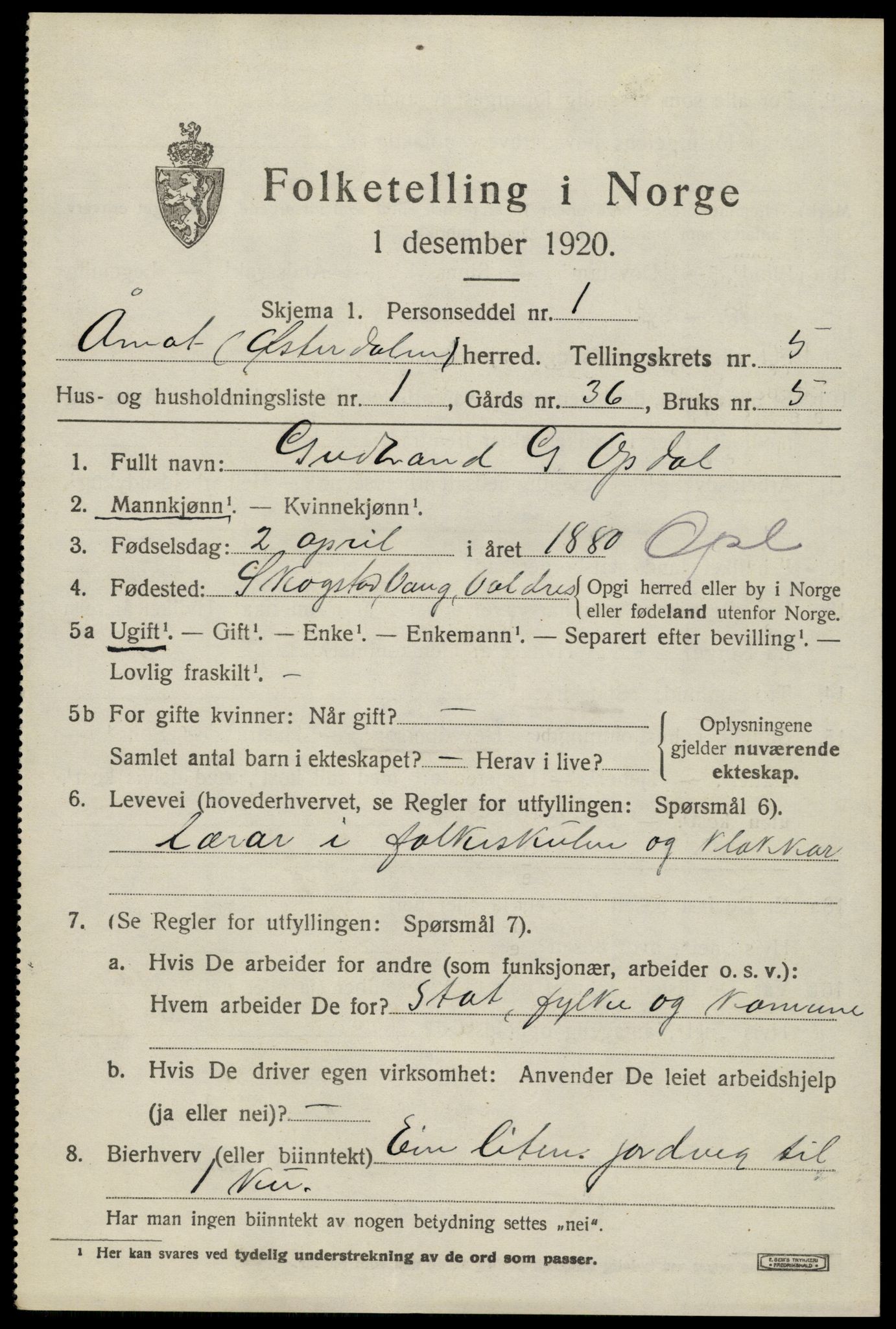 SAH, 1920 census for Åmot, 1920, p. 6657