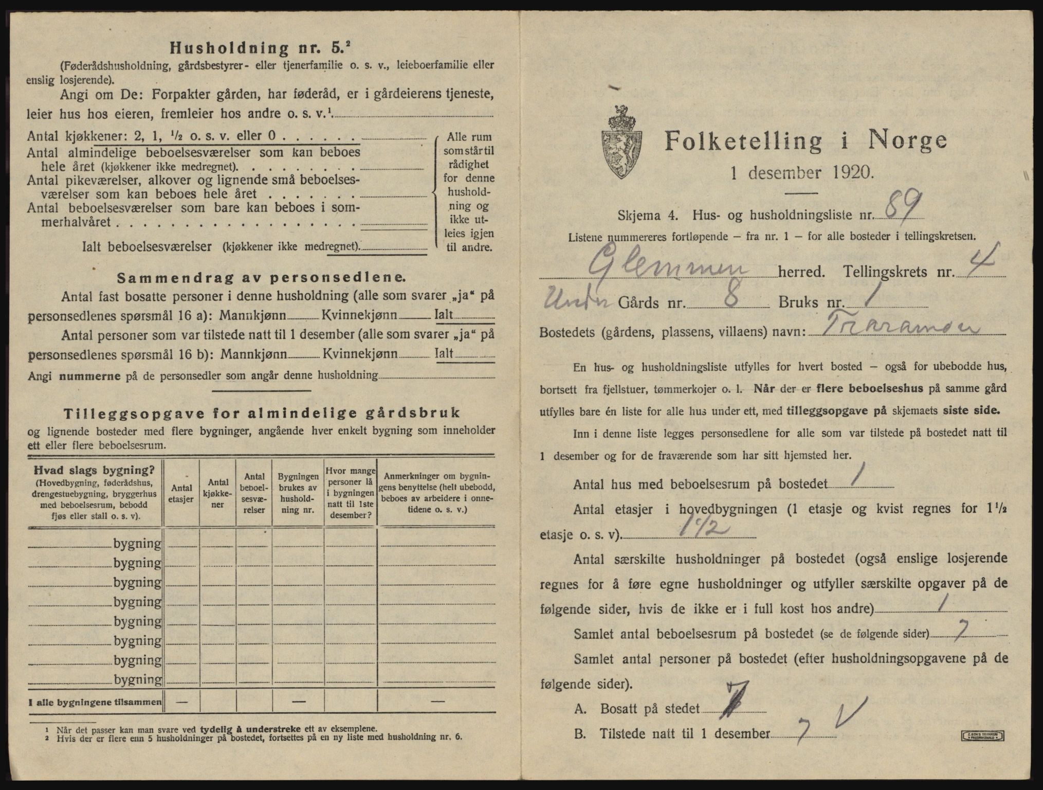 SAO, 1920 census for Glemmen, 1920, p. 1365