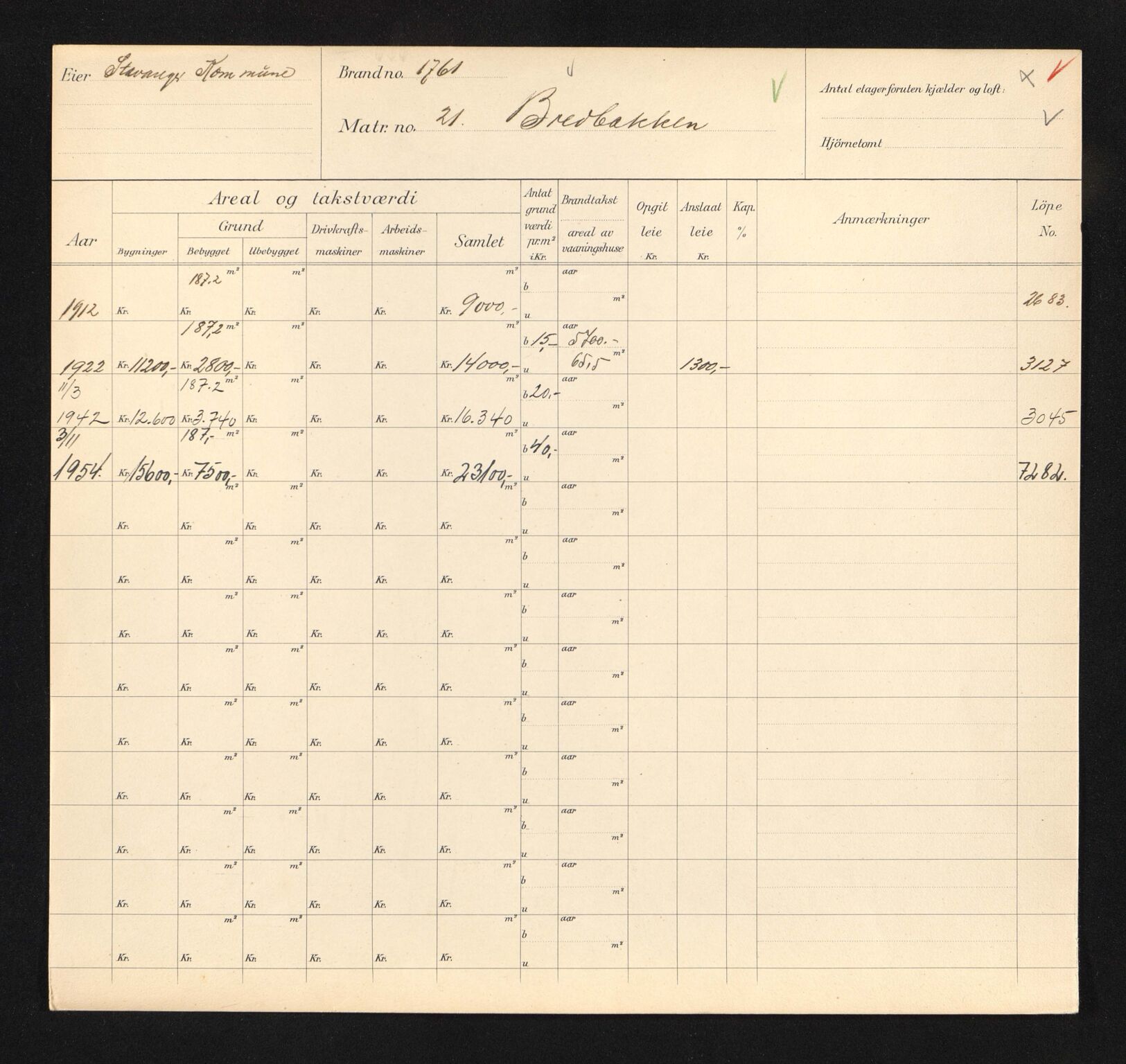 Stavanger kommune. Skattetakstvesenet, BYST/A-0440/F/Fa/Faa/L0006/0002: Skattetakstkort / Breibakken 21 - Breigata 6