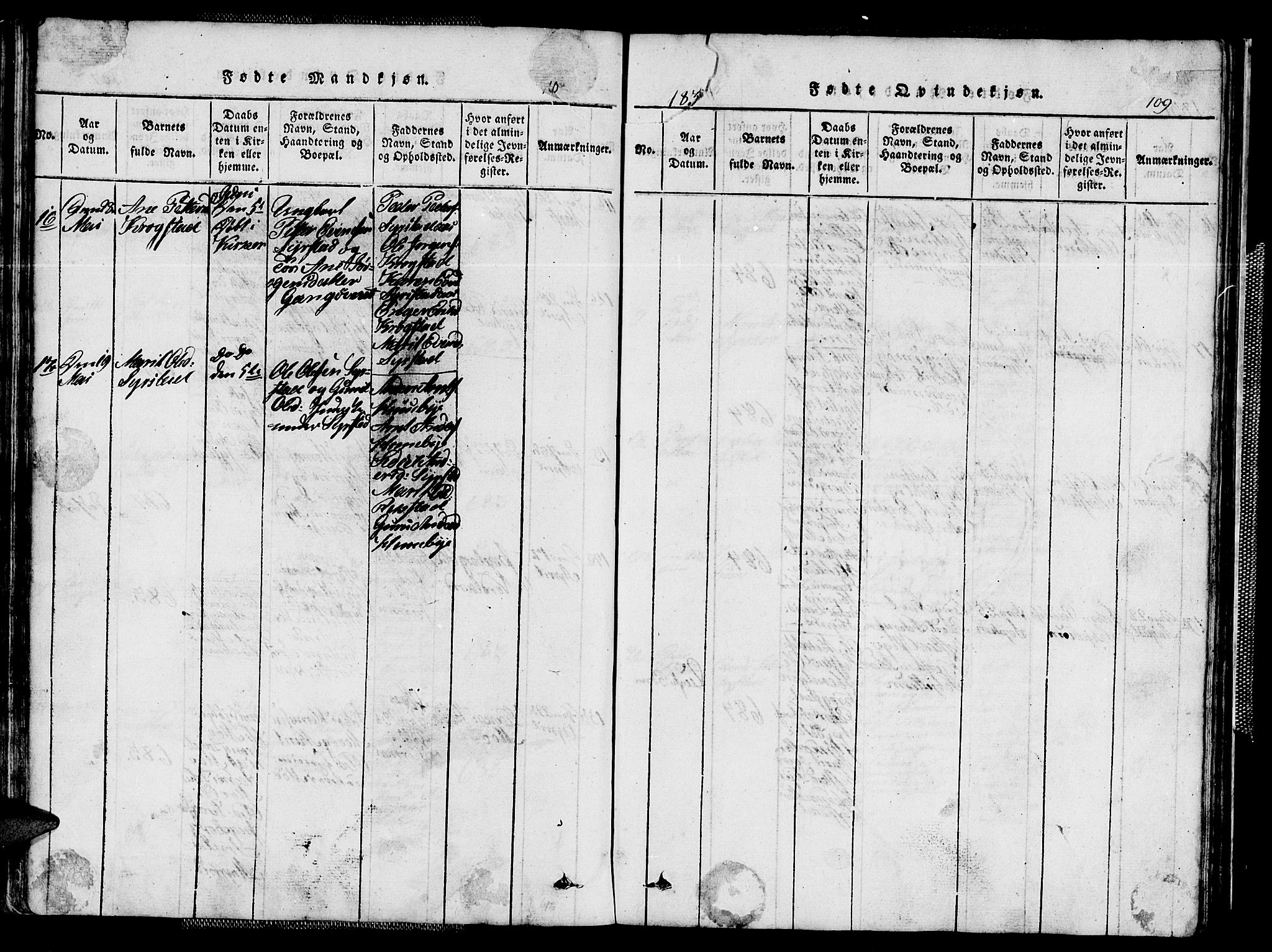 Ministerialprotokoller, klokkerbøker og fødselsregistre - Sør-Trøndelag, AV/SAT-A-1456/667/L0796: Parish register (copy) no. 667C01, 1817-1836, p. 108-109