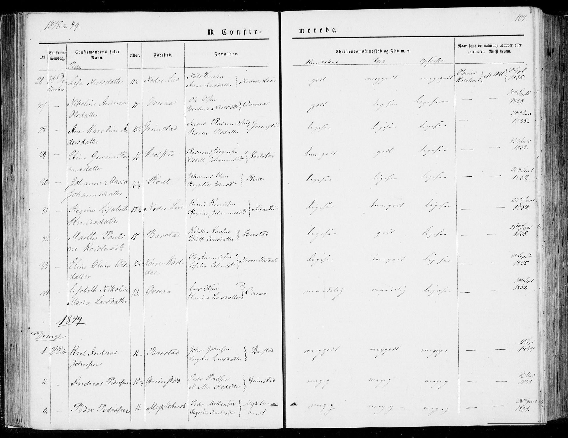 Ministerialprotokoller, klokkerbøker og fødselsregistre - Møre og Romsdal, SAT/A-1454/510/L0121: Parish register (official) no. 510A01, 1848-1877, p. 104
