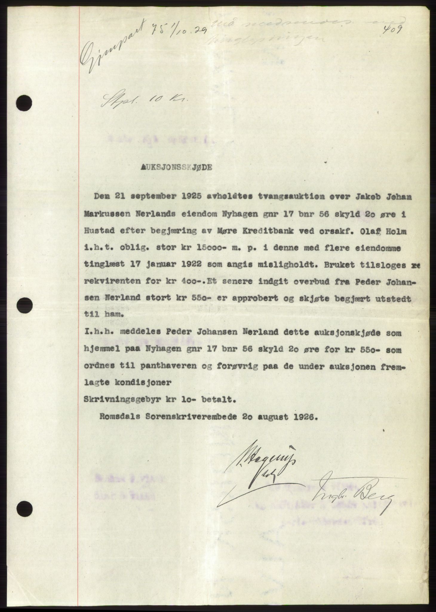 Romsdal sorenskriveri, AV/SAT-A-4149/1/2/2C/L0056: Mortgage book no. 50, 1929-1929, Deed date: 01.10.1929