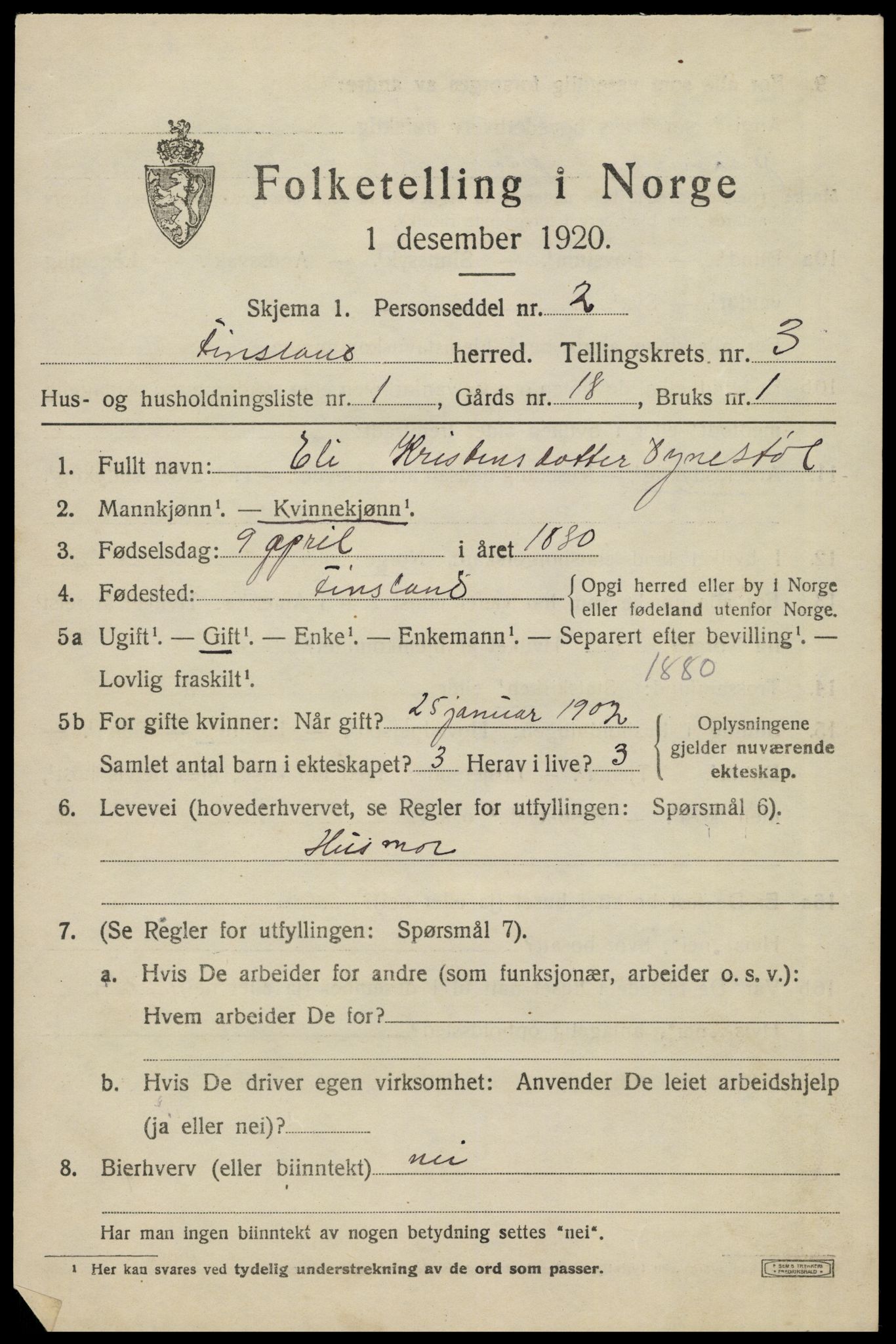 SAK, 1920 census for Finsland, 1920, p. 1184