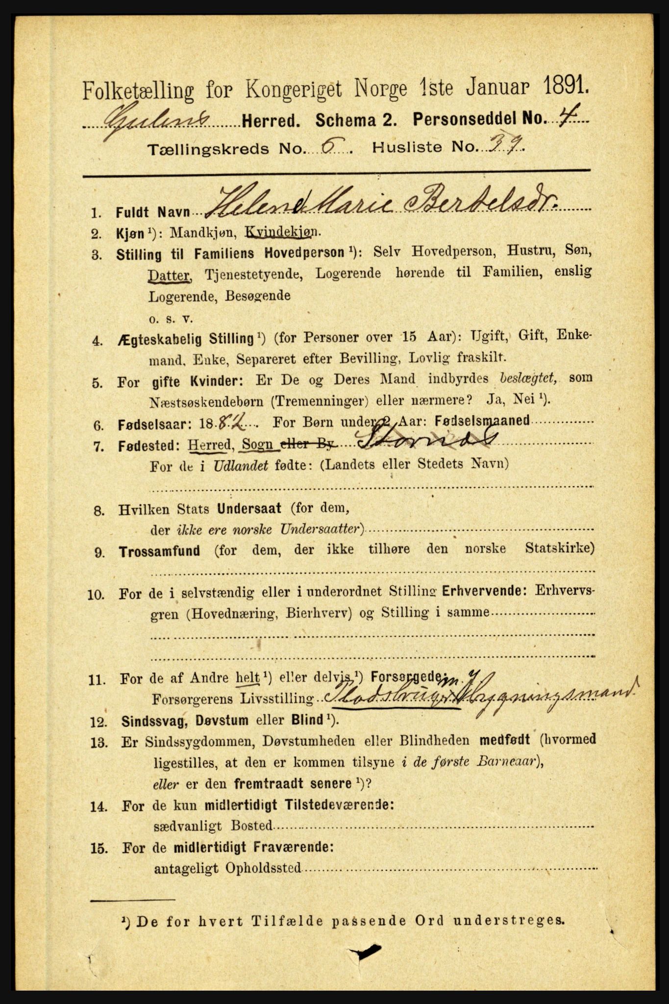 RA, 1891 census for 1411 Gulen, 1891, p. 2175