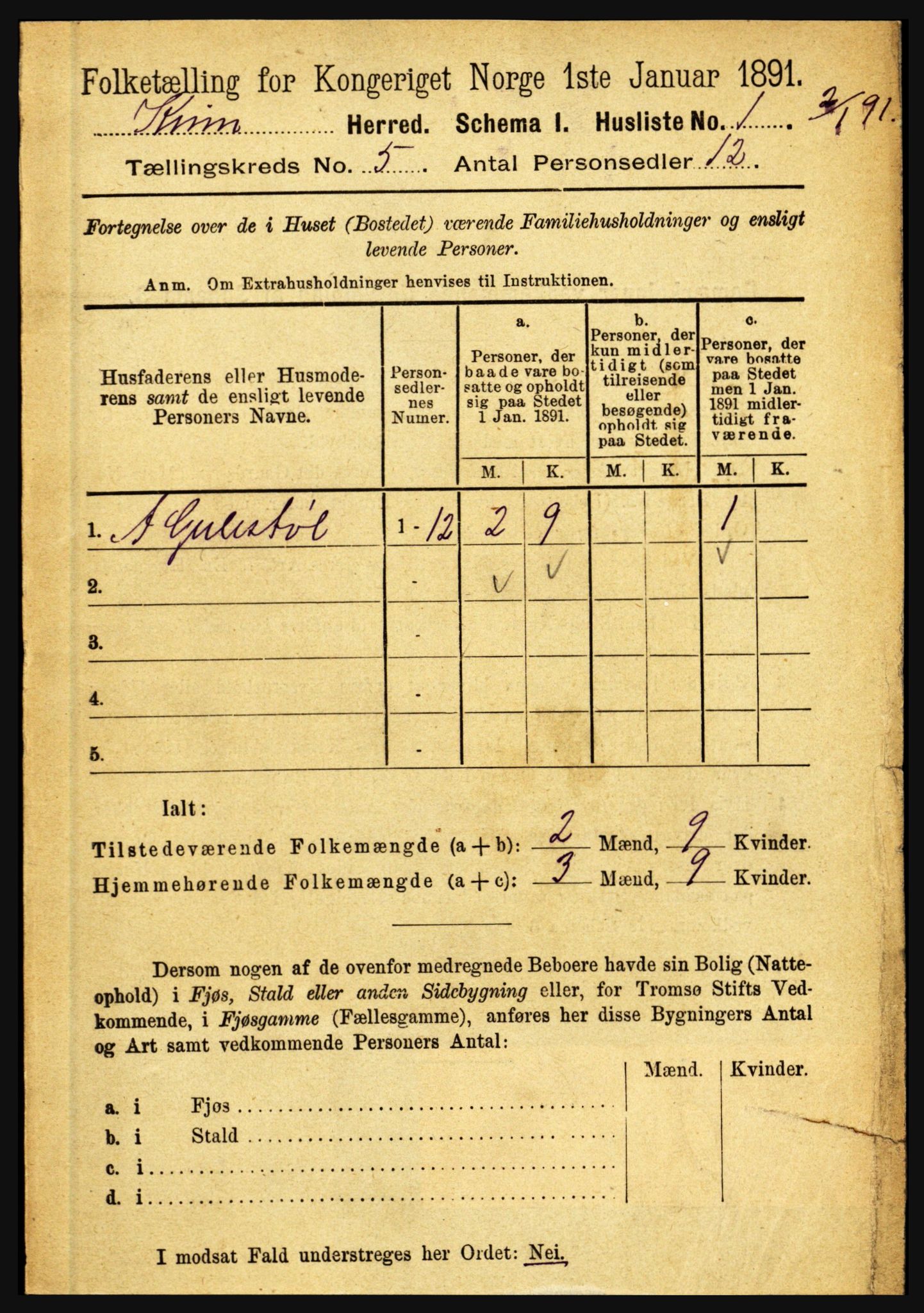 RA, 1891 census for 1437 Kinn, 1891, p. 1740