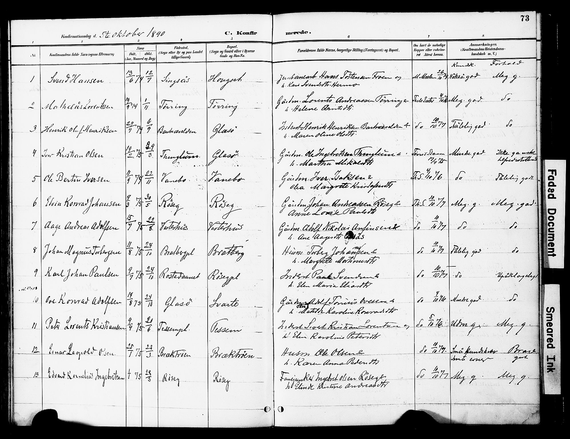 Ministerialprotokoller, klokkerbøker og fødselsregistre - Nord-Trøndelag, SAT/A-1458/741/L0396: Parish register (official) no. 741A10, 1889-1901, p. 73