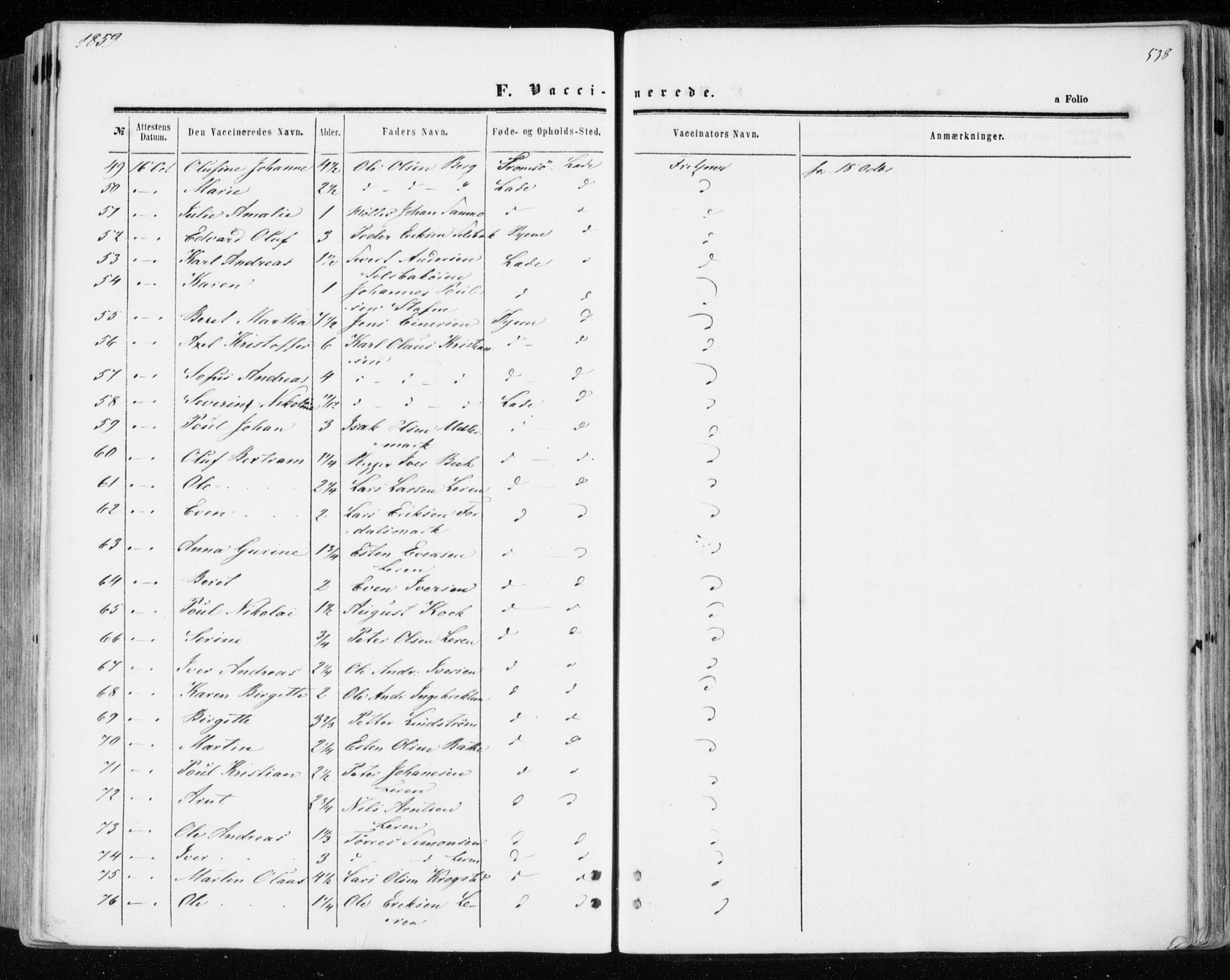 Ministerialprotokoller, klokkerbøker og fødselsregistre - Sør-Trøndelag, SAT/A-1456/606/L0292: Parish register (official) no. 606A07, 1856-1865, p. 538
