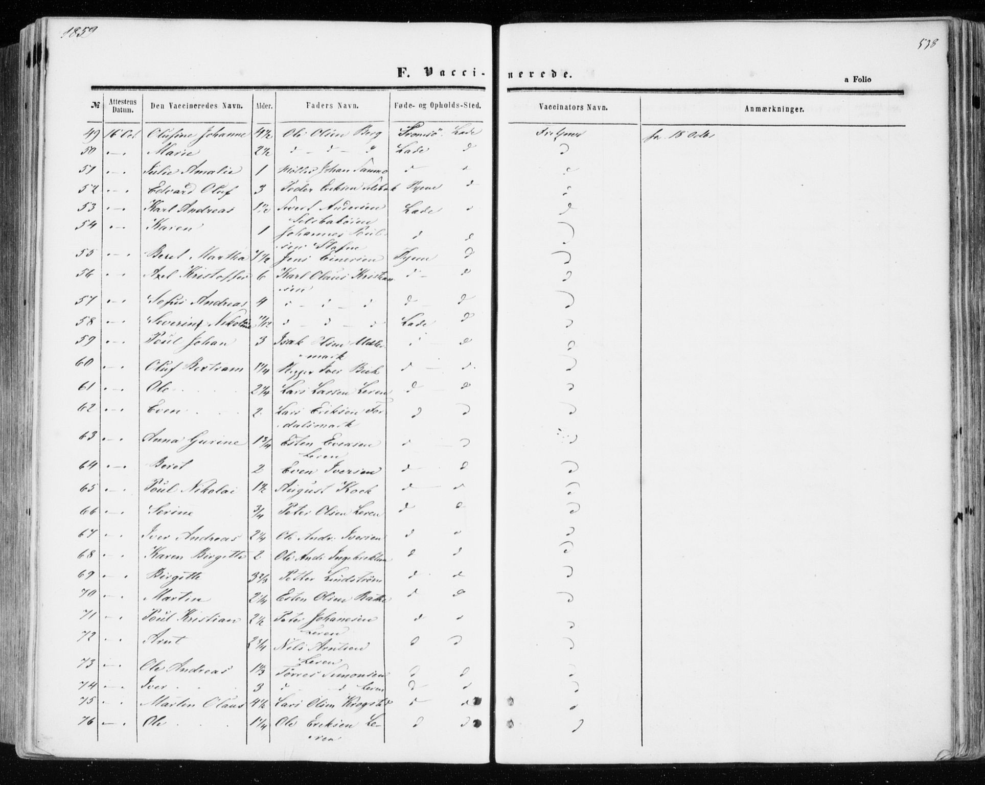 Ministerialprotokoller, klokkerbøker og fødselsregistre - Sør-Trøndelag, AV/SAT-A-1456/606/L0292: Parish register (official) no. 606A07, 1856-1865, p. 538