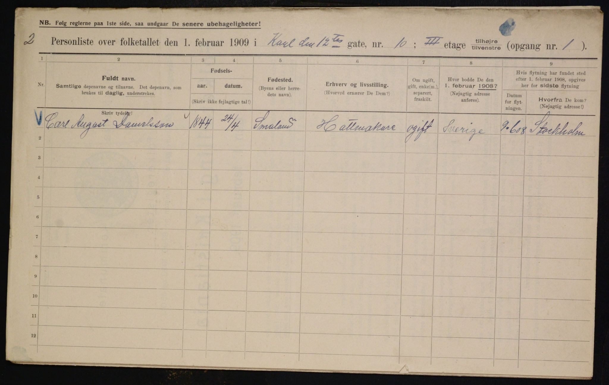 OBA, Municipal Census 1909 for Kristiania, 1909, p. 44140