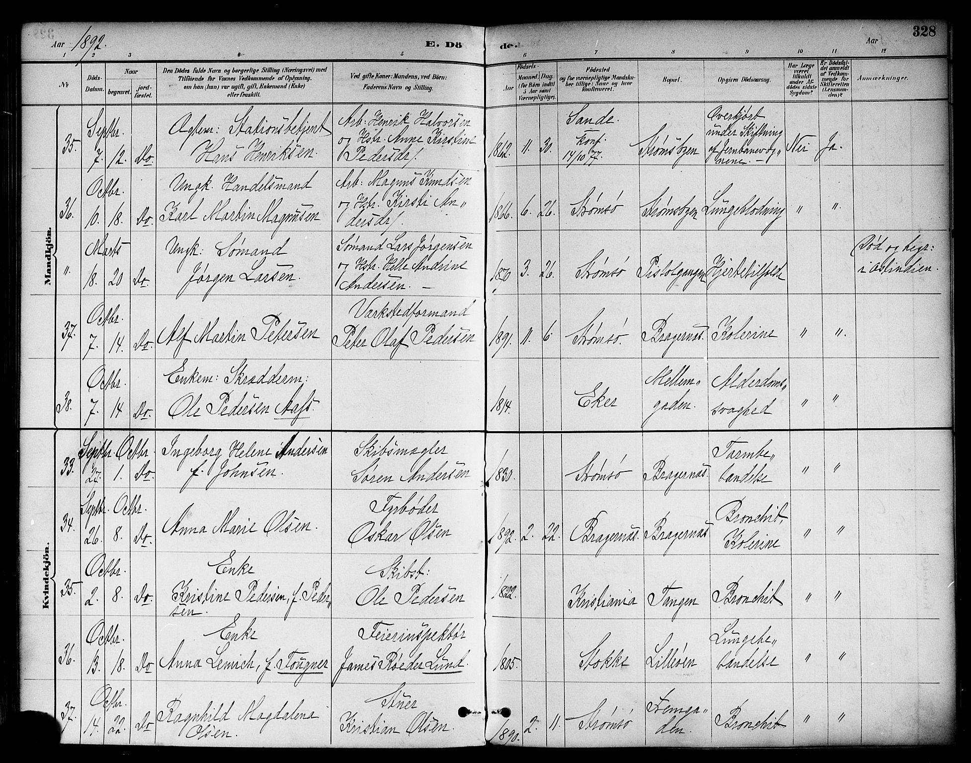 Strømsø kirkebøker, AV/SAKO-A-246/F/Fa/L0023: Parish register (official) no. I 23, 1885-1894, p. 328
