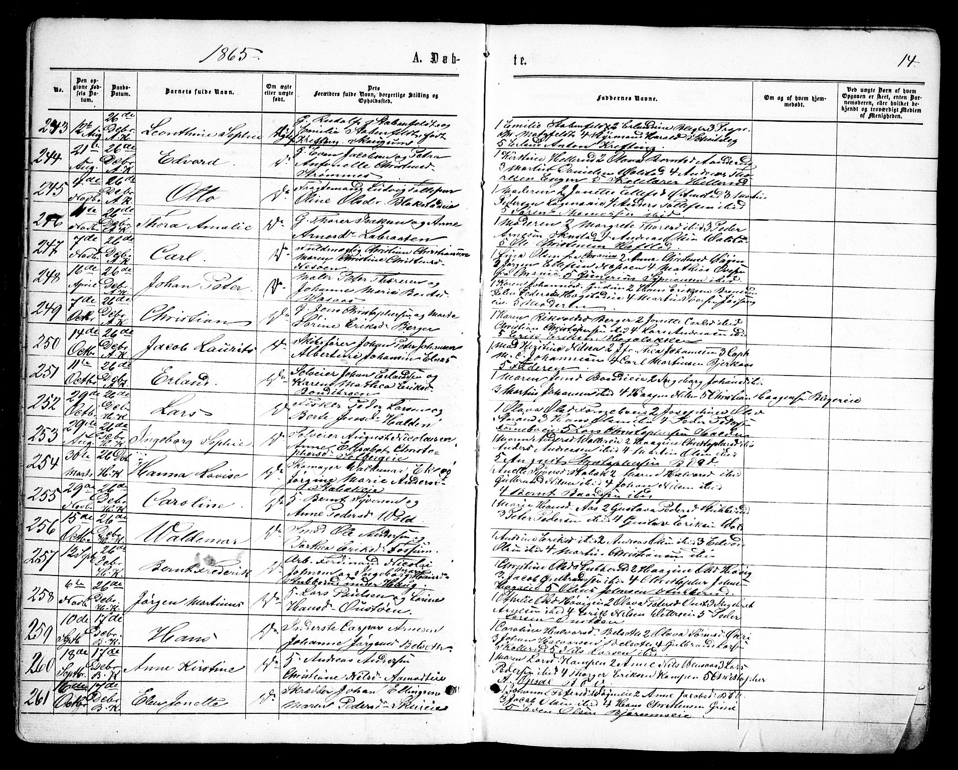 Asker prestekontor Kirkebøker, SAO/A-10256a/F/Fa/L0008: Parish register (official) no. I 8, 1865-1878, p. 14