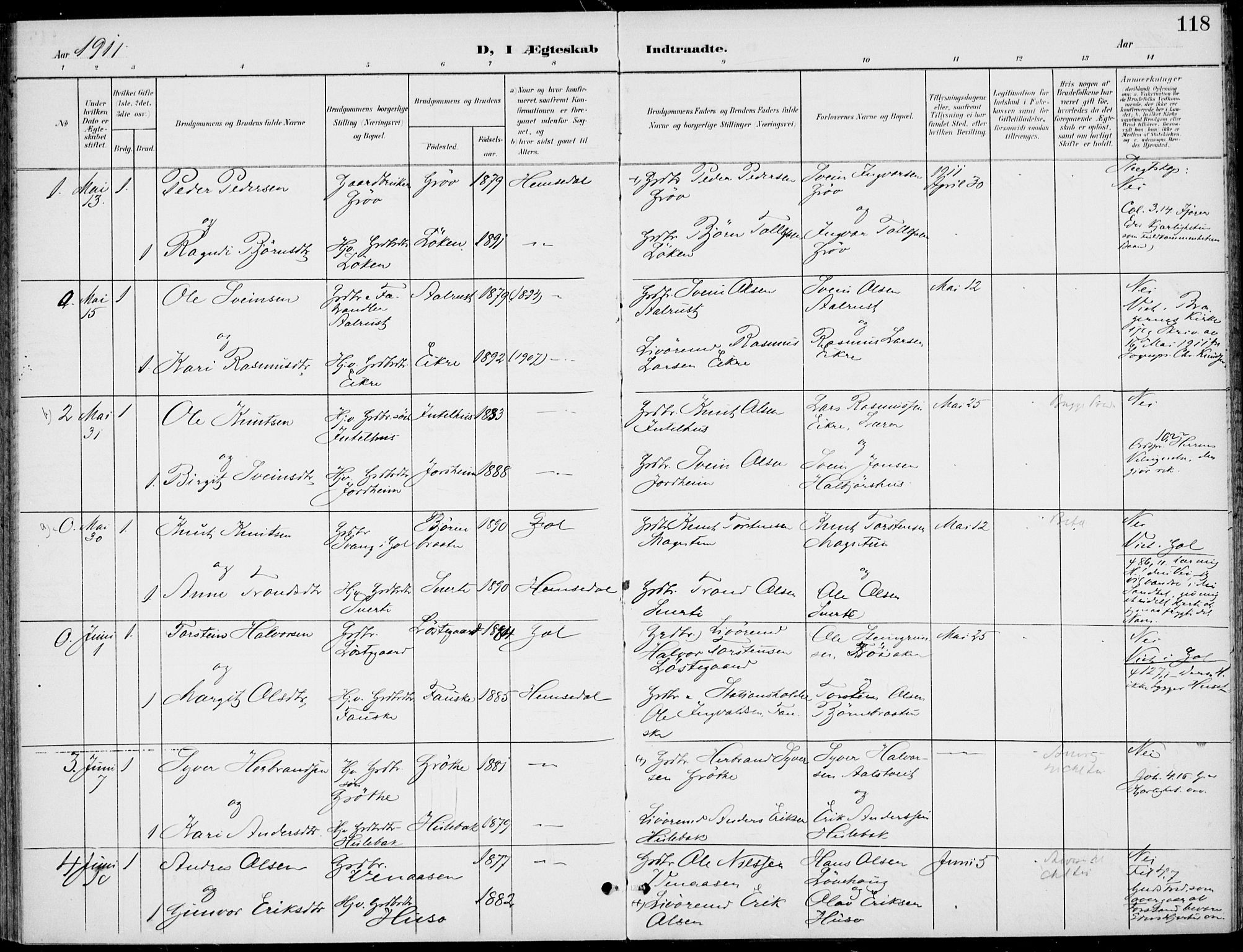 Gol kirkebøker, AV/SAKO-A-226/F/Fb/L0002: Parish register (official) no. II 2, 1900-1921, p. 118