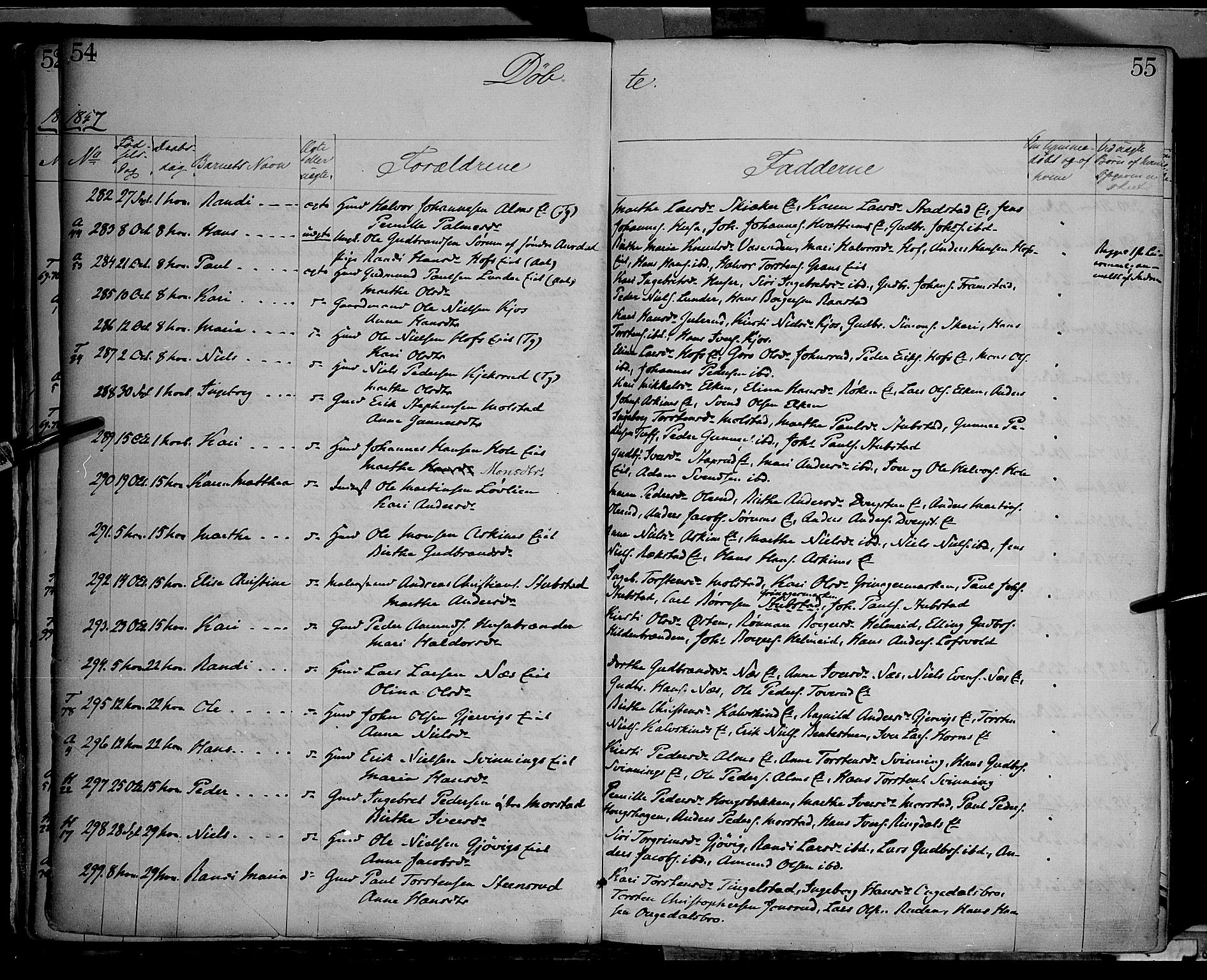 Gran prestekontor, AV/SAH-PREST-112/H/Ha/Haa/L0012: Parish register (official) no. 12, 1856-1874, p. 54-55