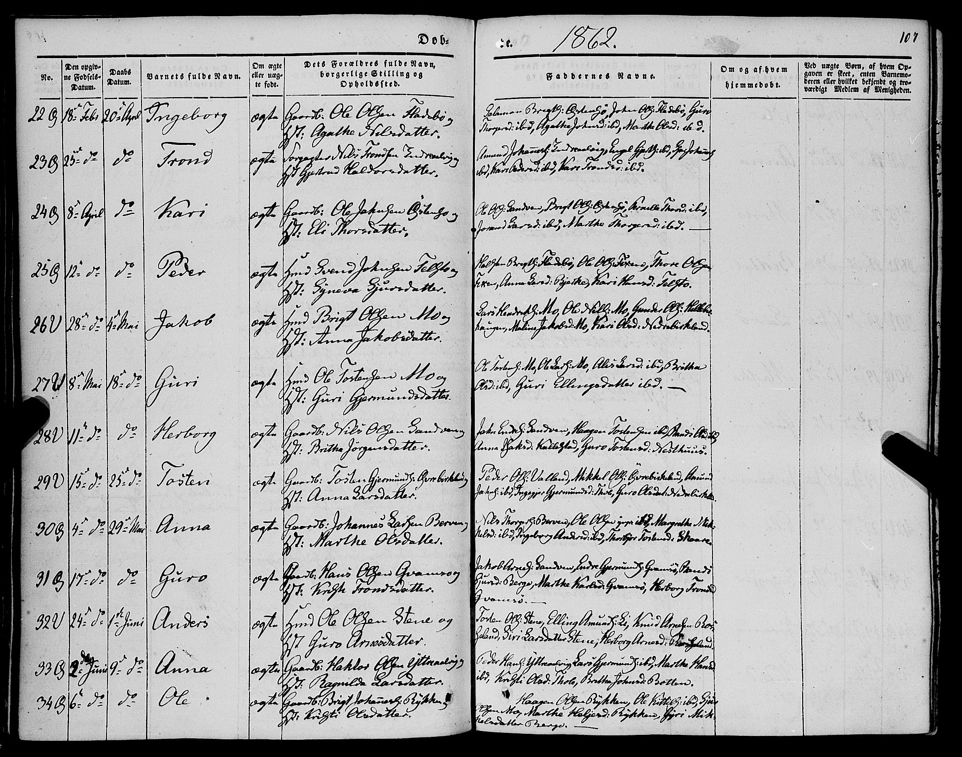 Kvam sokneprestembete, AV/SAB-A-76201/H/Haa: Parish register (official) no. A 8, 1844-1863, p. 107