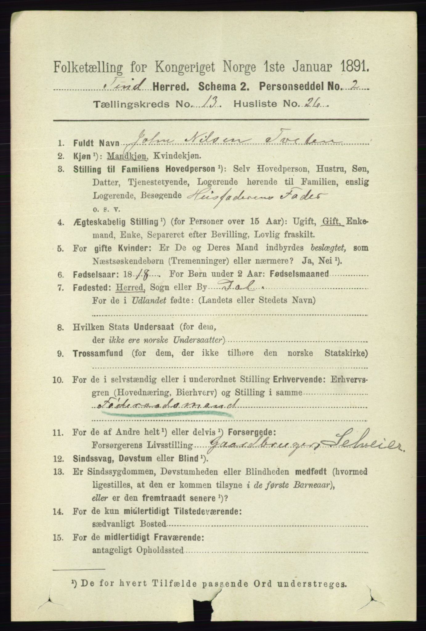 RA, 1891 census for 0826 Tinn, 1891, p. 2796