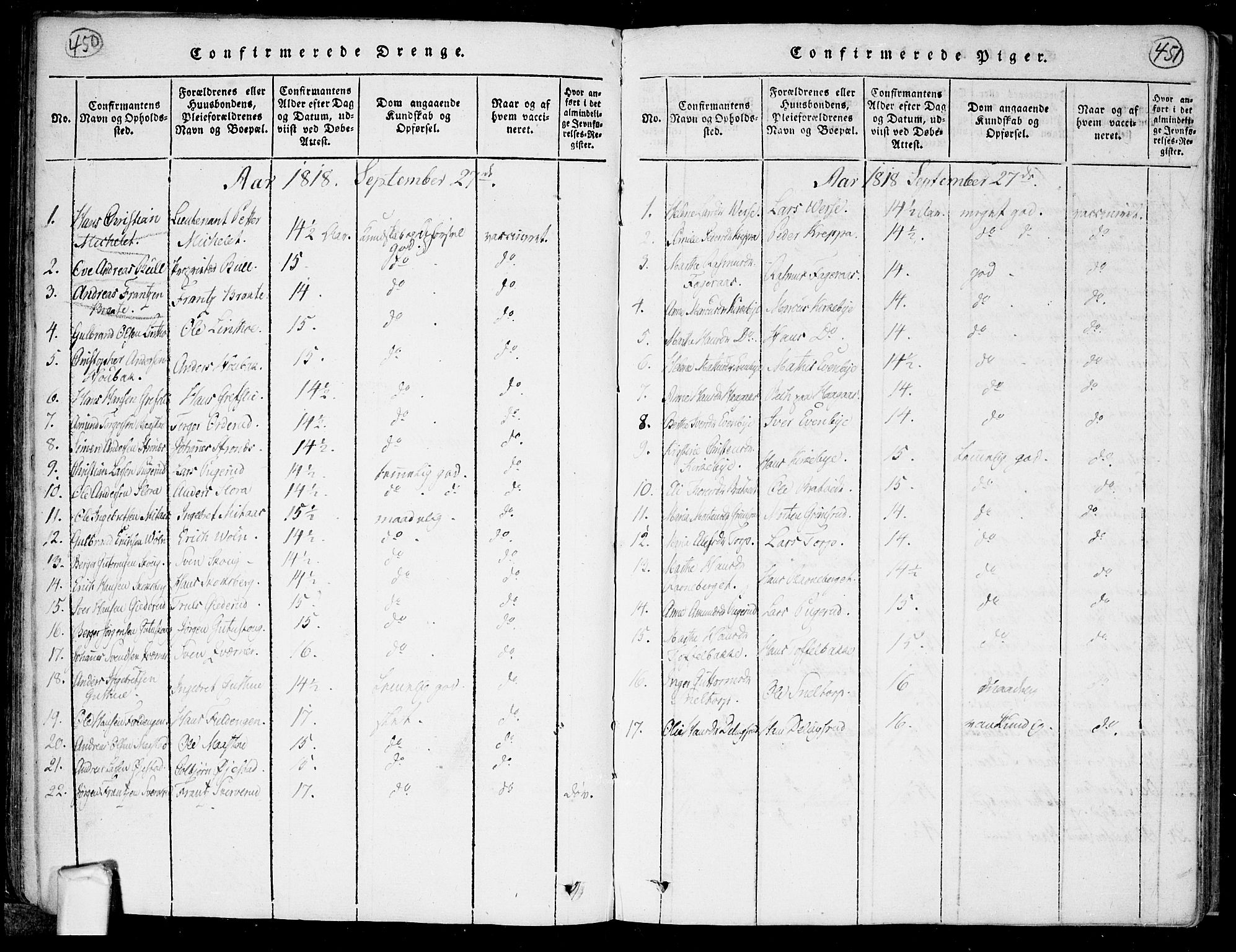 Trøgstad prestekontor Kirkebøker, SAO/A-10925/F/Fa/L0006: Parish register (official) no. I 6, 1815-1844, p. 450-451