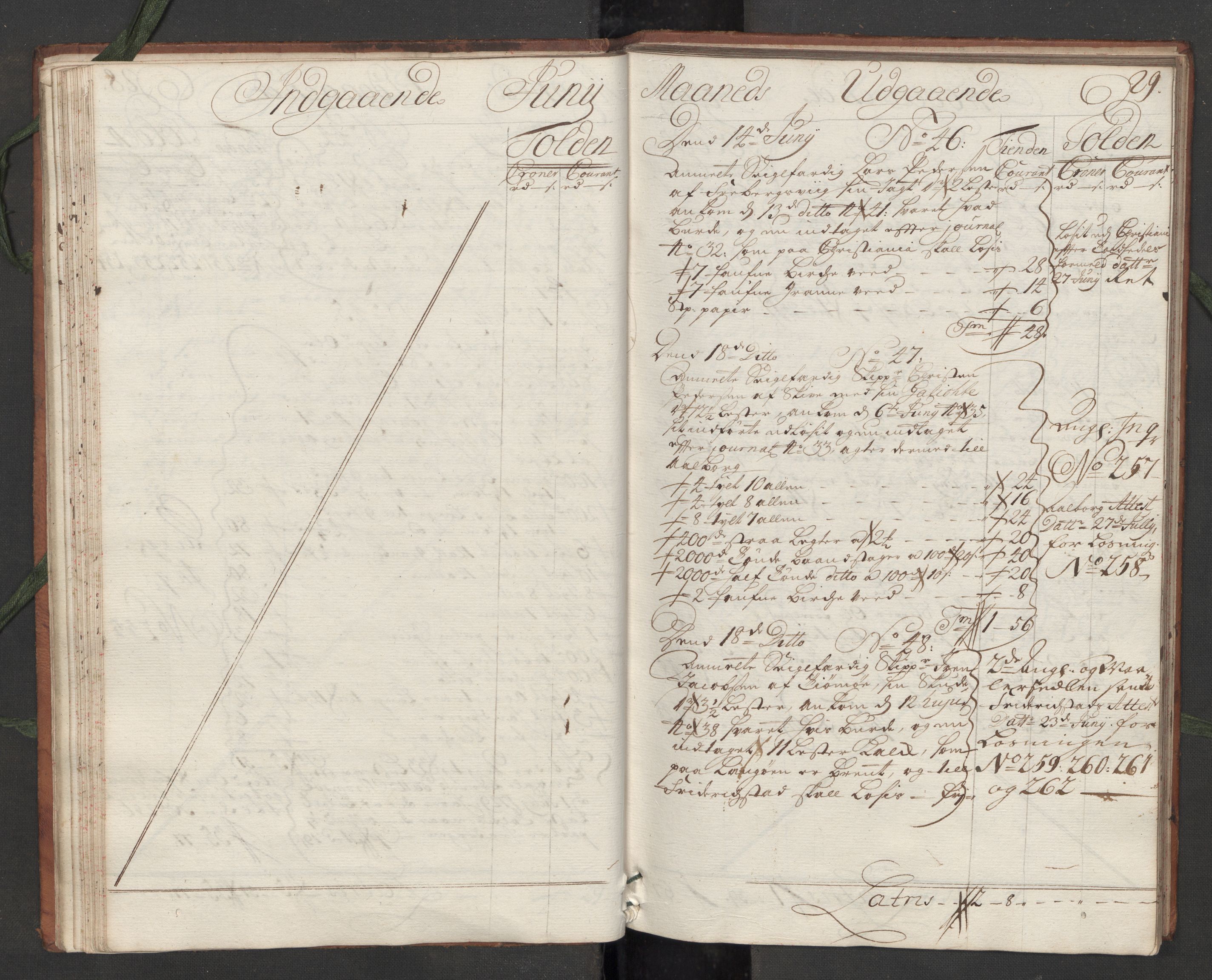 Generaltollkammeret, tollregnskaper, AV/RA-EA-5490/R09/L0007/0001: Tollregnskaper Holmestrand / Hovedtollbok, 1731, p. 28b-29a