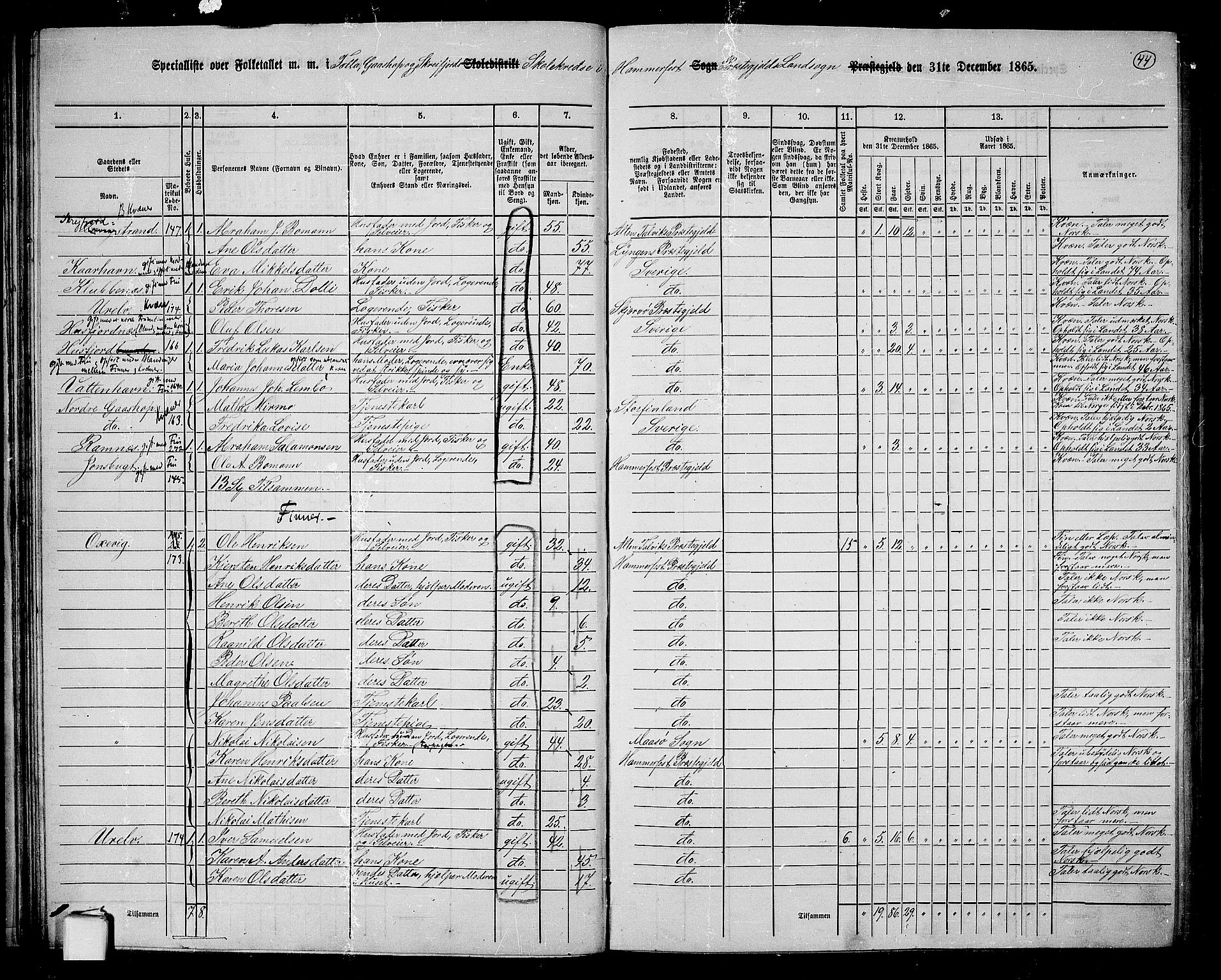 RA, 1865 census for Hammerfest/Hammerfest, 1865, p. 42