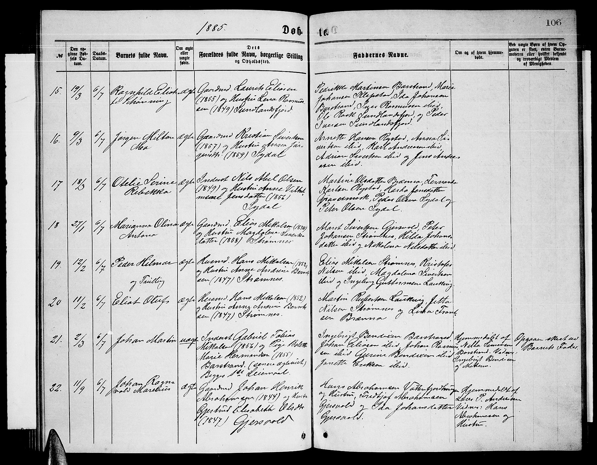 Ministerialprotokoller, klokkerbøker og fødselsregistre - Nordland, AV/SAT-A-1459/876/L1103: Parish register (copy) no. 876C02, 1870-1886, p. 106