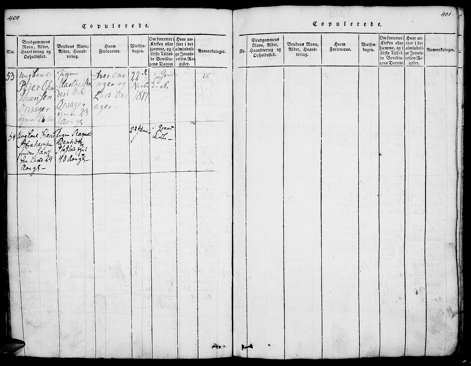Gran prestekontor, SAH/PREST-112/H/Ha/Haa/L0009: Parish register (official) no. 9, 1815-1824, p. 400-401