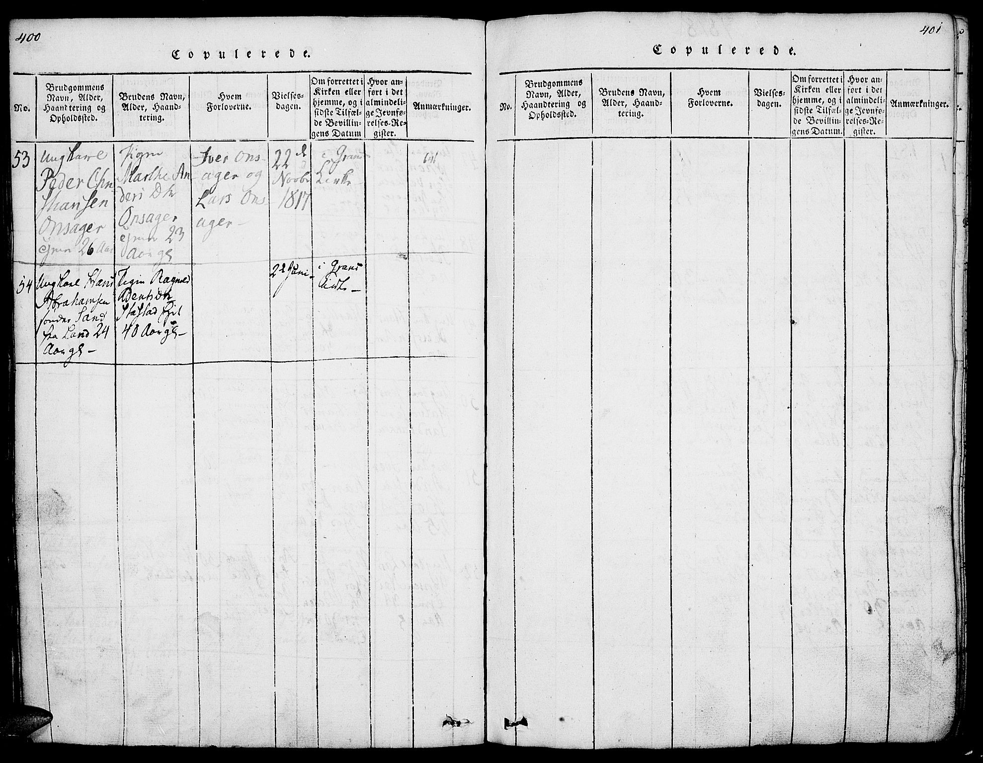 Gran prestekontor, AV/SAH-PREST-112/H/Ha/Haa/L0009: Parish register (official) no. 9, 1815-1824, p. 400-401