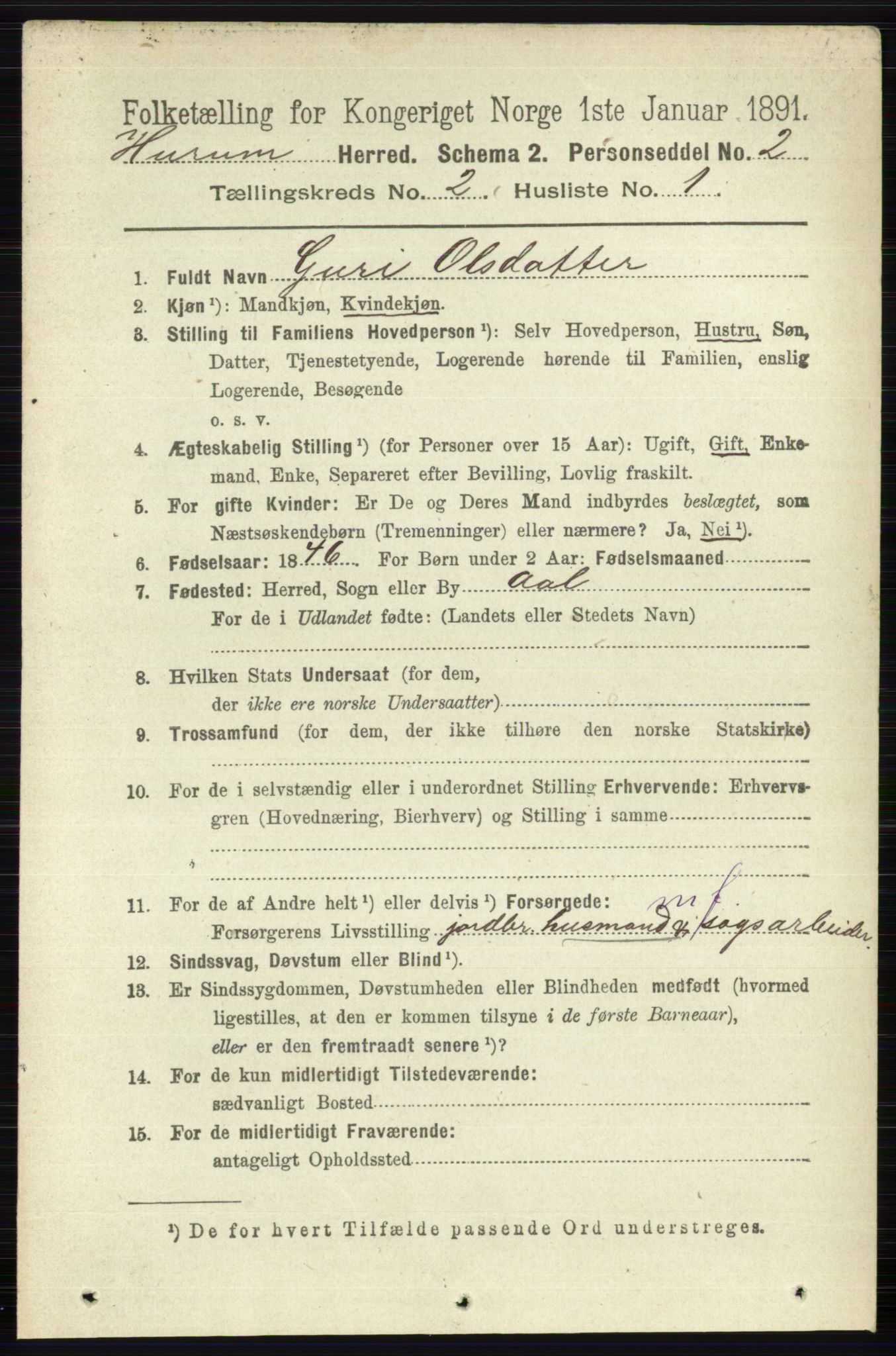 RA, 1891 census for 0628 Hurum, 1891, p. 499