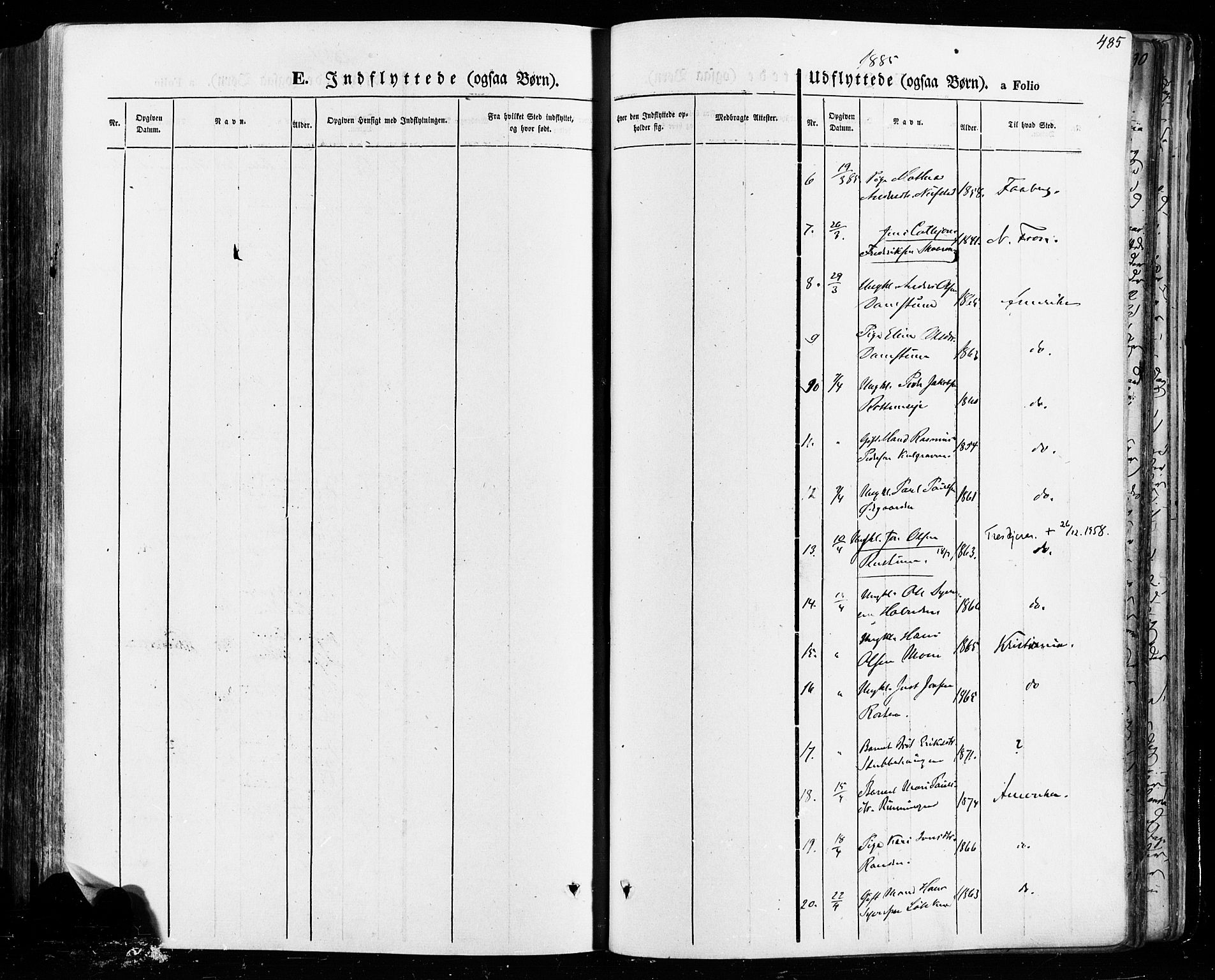 Vågå prestekontor, SAH/PREST-076/H/Ha/Haa/L0007: Parish register (official) no. 7 /1, 1872-1886, p. 485
