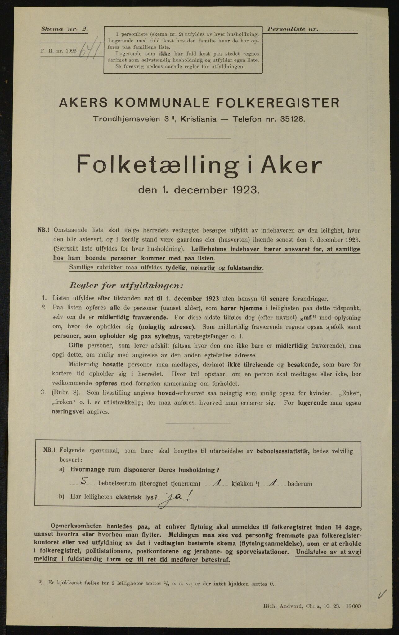 , Municipal Census 1923 for Aker, 1923, p. 11407