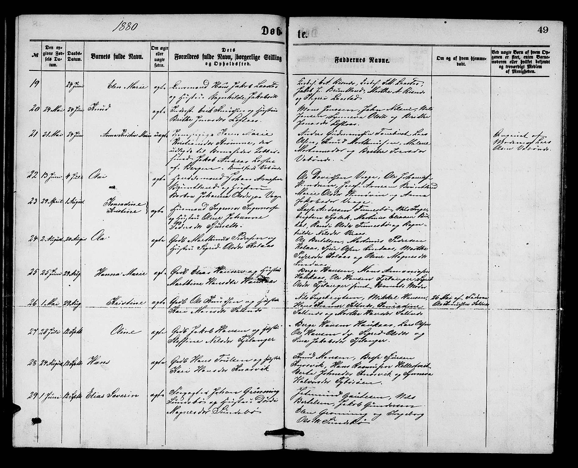 Lindås Sokneprestembete, SAB/A-76701/H/Hab: Parish register (copy) no. B 2, 1867-1885, p. 49