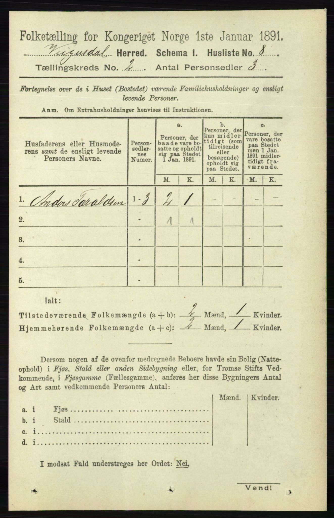 RA, 1891 census for 0934 Vegusdal, 1891, p. 297