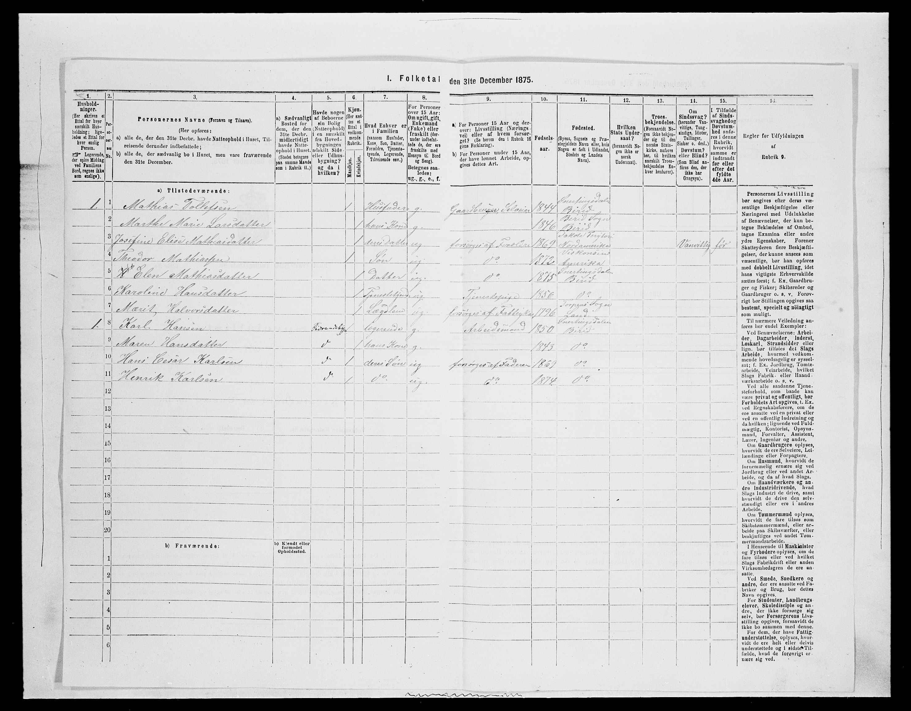 SAH, 1875 census for 0525P Biri, 1875, p. 1124