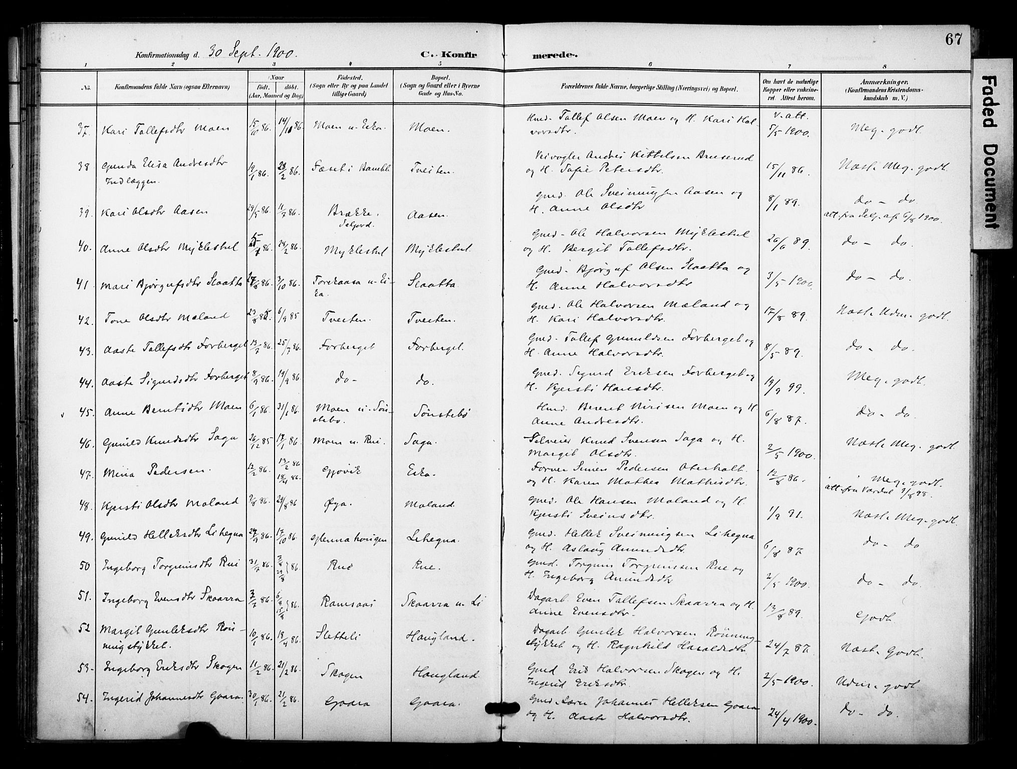 Bø kirkebøker, SAKO/A-257/F/Fa/L0012: Parish register (official) no. 12, 1900-1908, p. 67