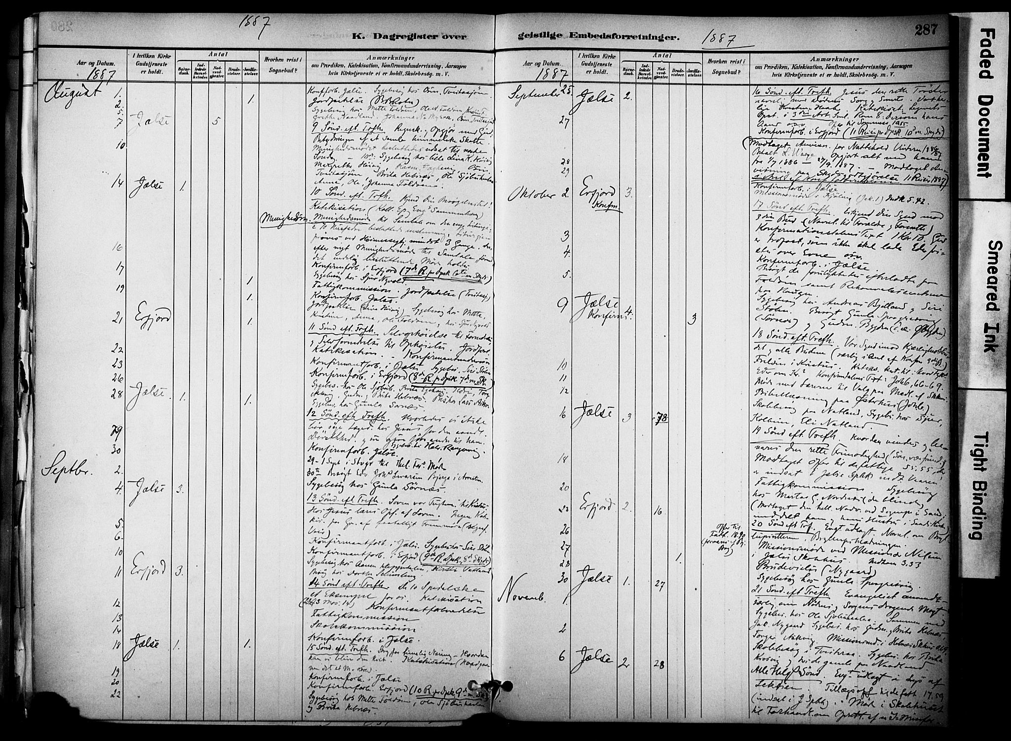 Jelsa sokneprestkontor, AV/SAST-A-101842/01/IV: Parish register (official) no. A 10, 1884-1906, p. 287