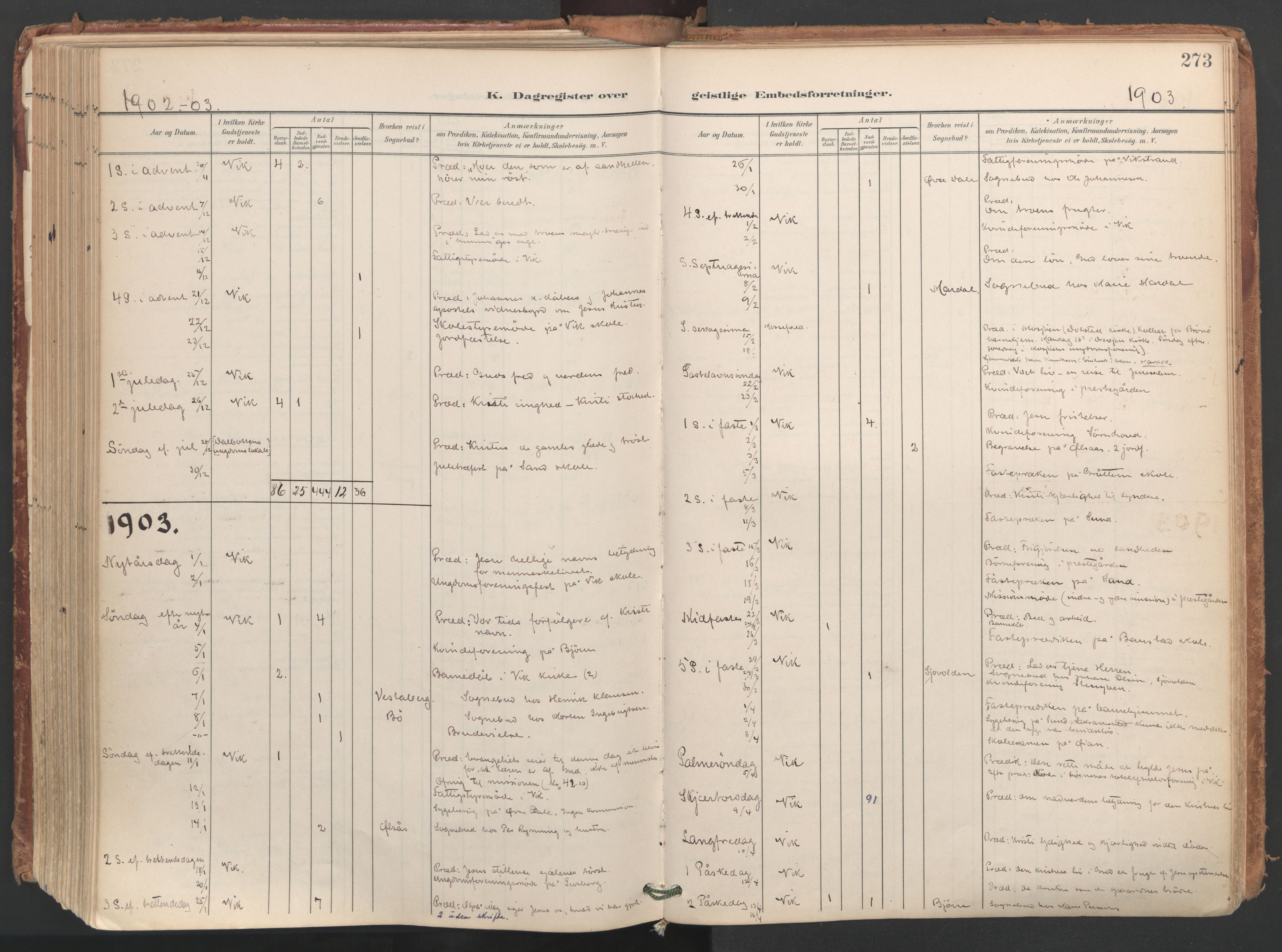 Ministerialprotokoller, klokkerbøker og fødselsregistre - Nordland, SAT/A-1459/812/L0180: Parish register (official) no. 812A09, 1901-1915, p. 273