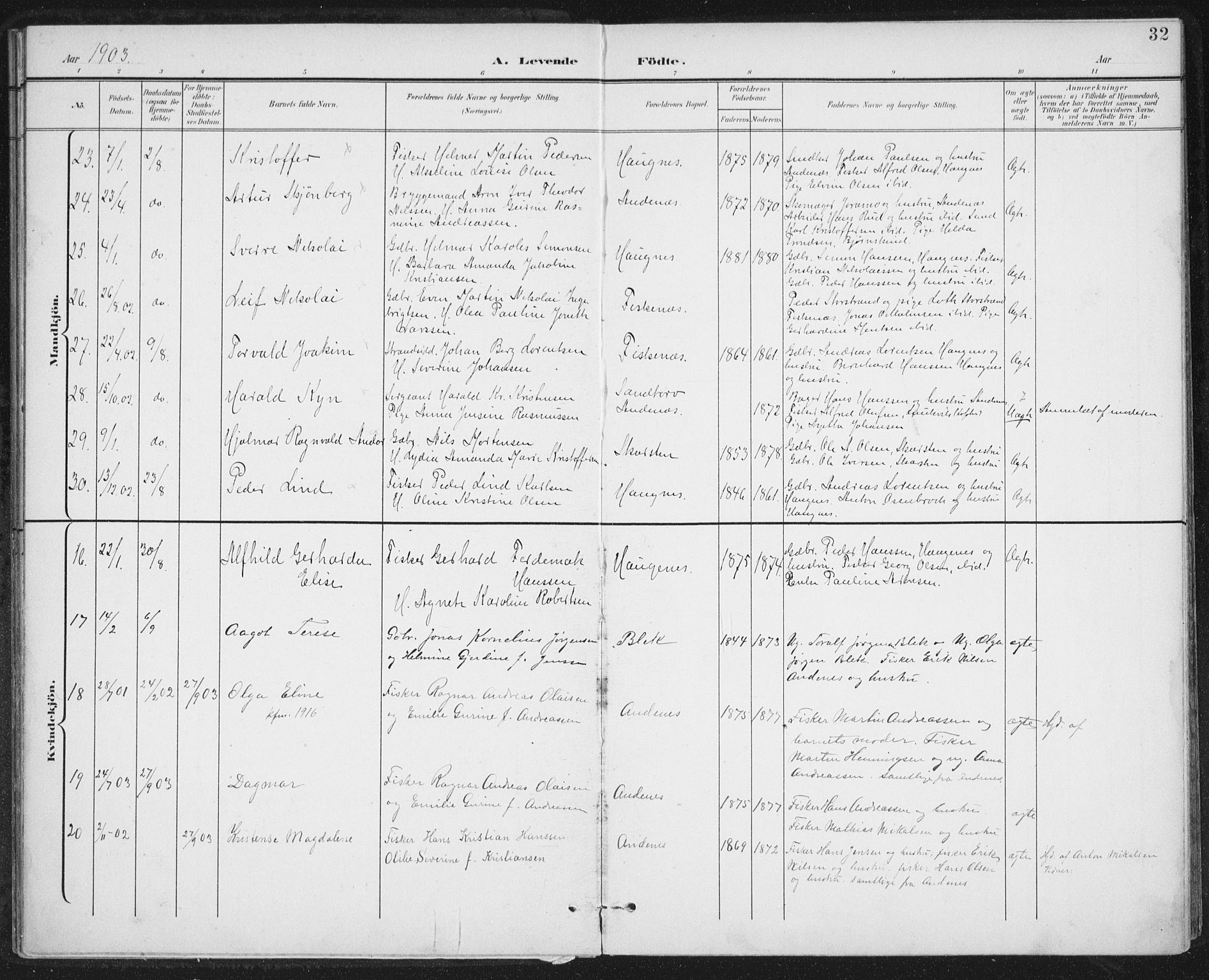 Ministerialprotokoller, klokkerbøker og fødselsregistre - Nordland, AV/SAT-A-1459/899/L1437: Parish register (official) no. 899A05, 1897-1908, p. 32