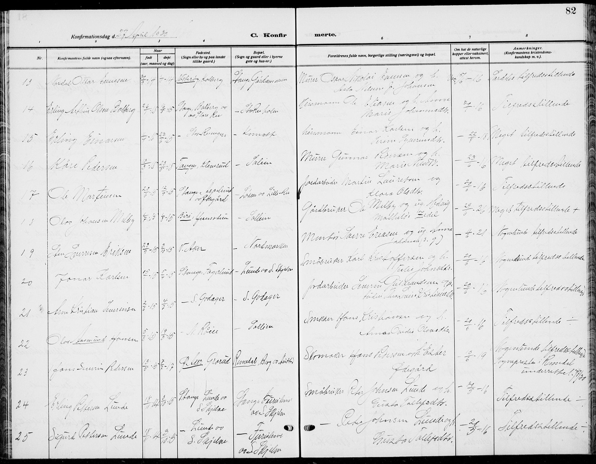 Stange prestekontor, AV/SAH-PREST-002/L/L0018: Parish register (copy) no. 18, 1929-1937, p. 82