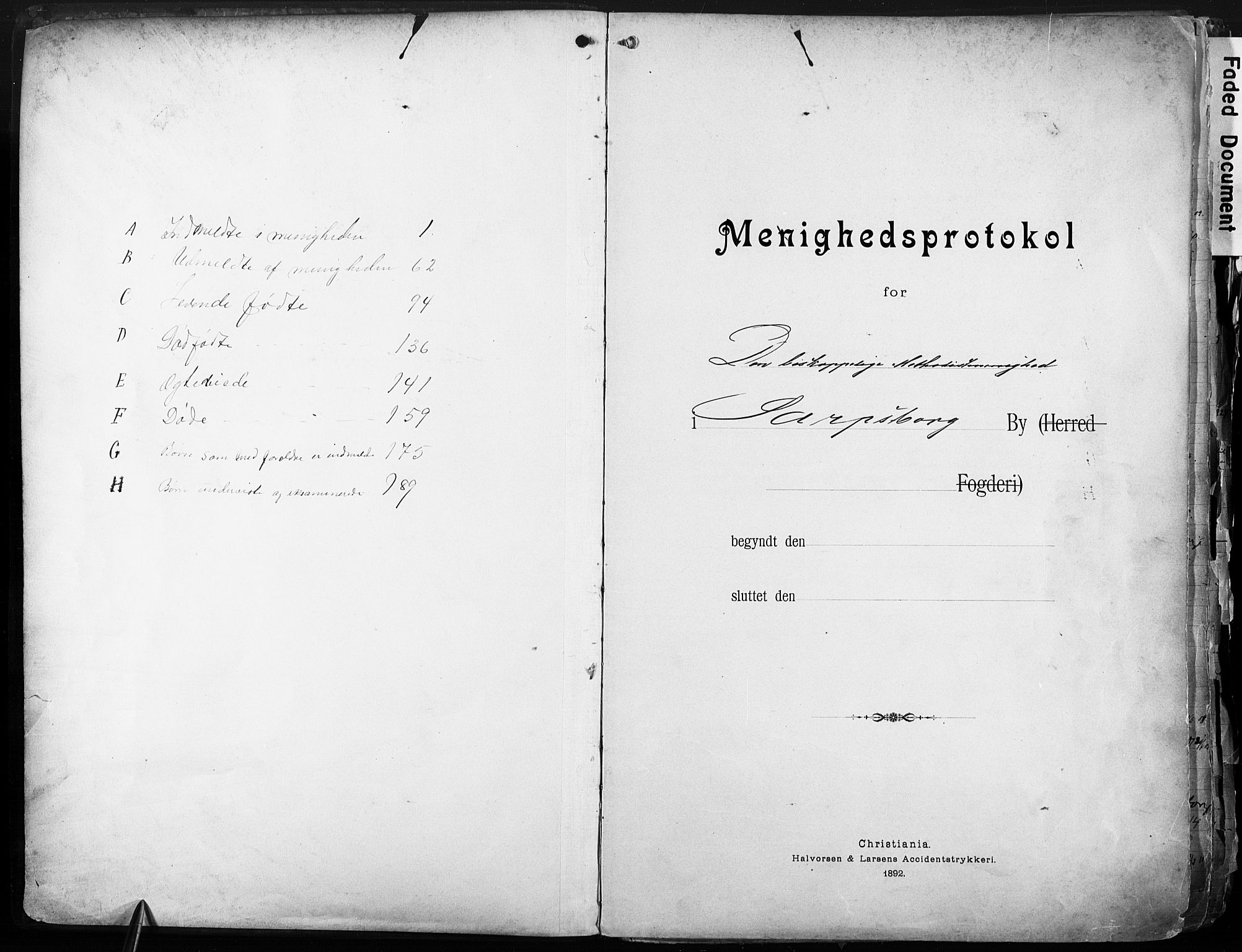 Sarpsborg metodistkirke, SAO/PAO-0233/A/L0004: Dissenter register no. 4, 1892-1923