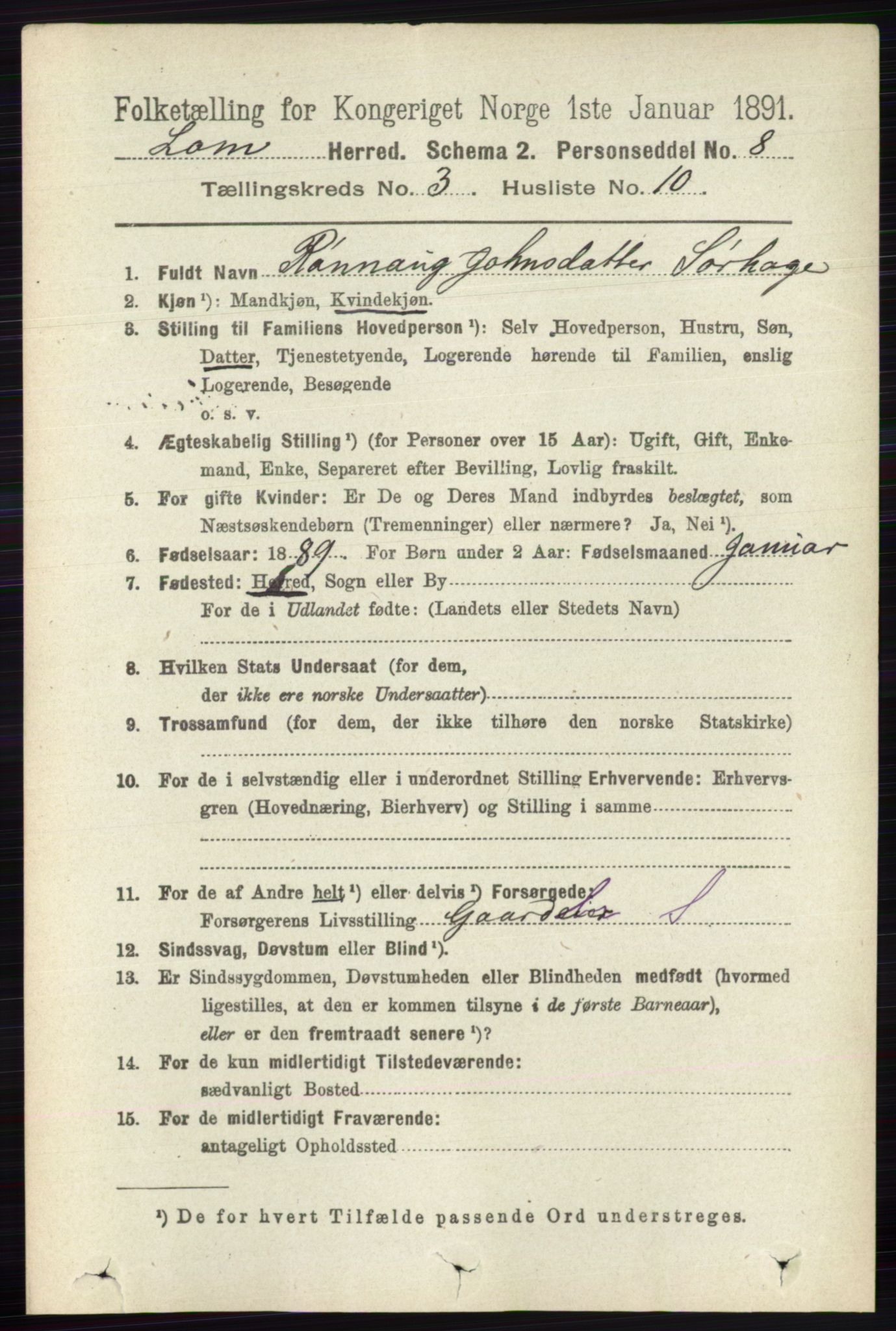 RA, 1891 census for 0514 Lom, 1891, p. 1313