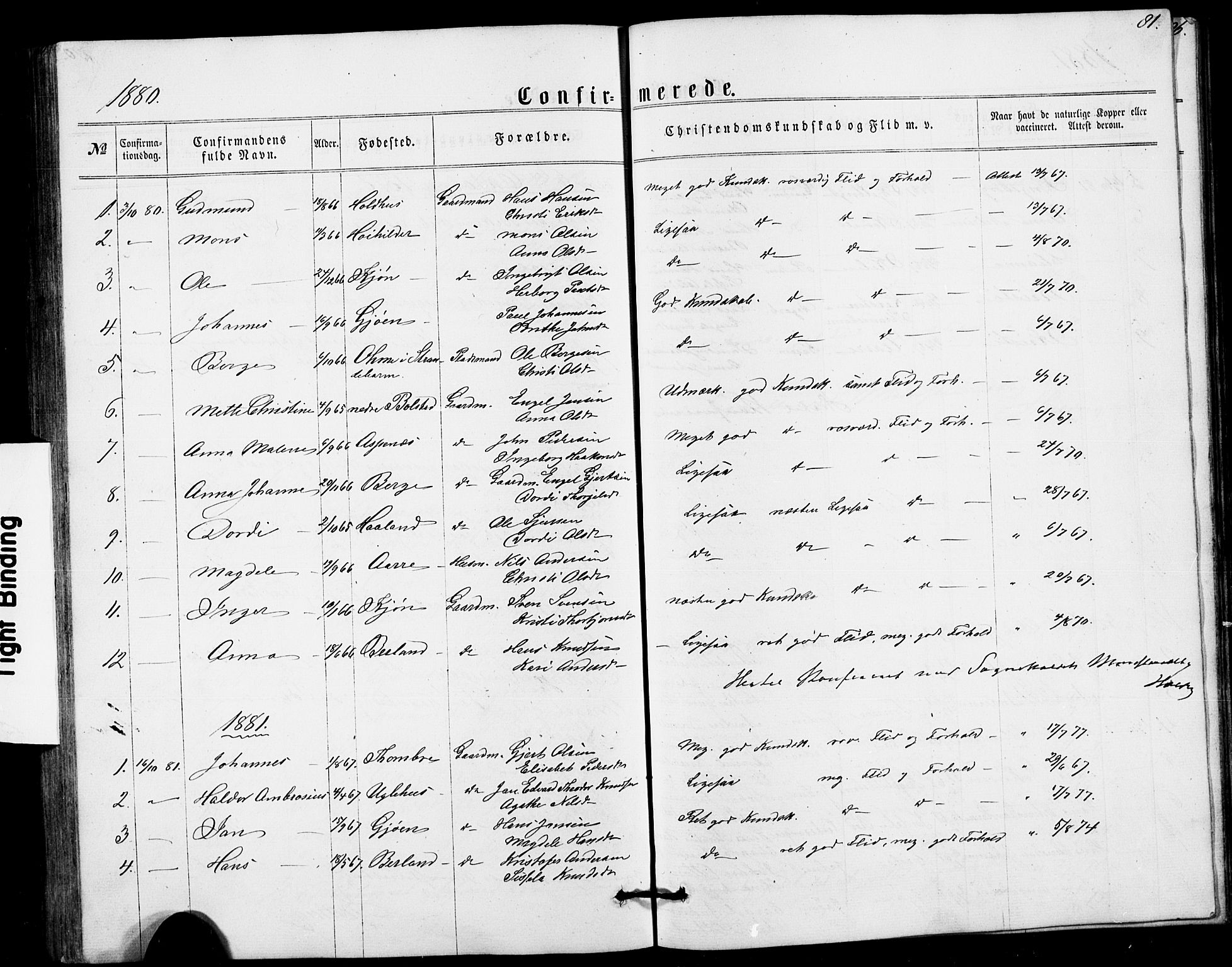 Fusa sokneprestembete, SAB/A-75401/H/Hab: Parish register (copy) no. B 1, 1861-1896, p. 81